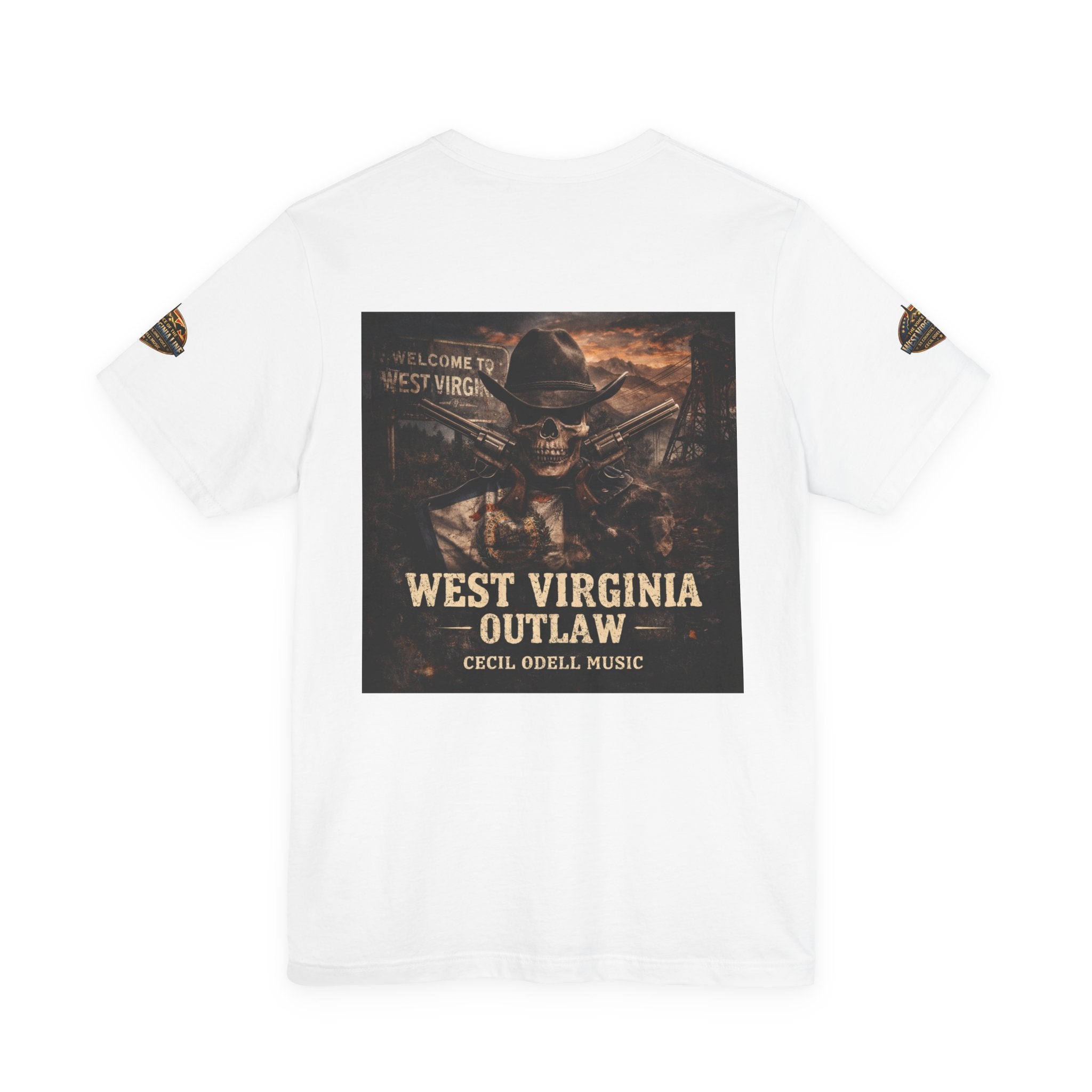 West Virginia Outlaw T-Shirt: Rustic Skull & Guns Country Graphic Tee