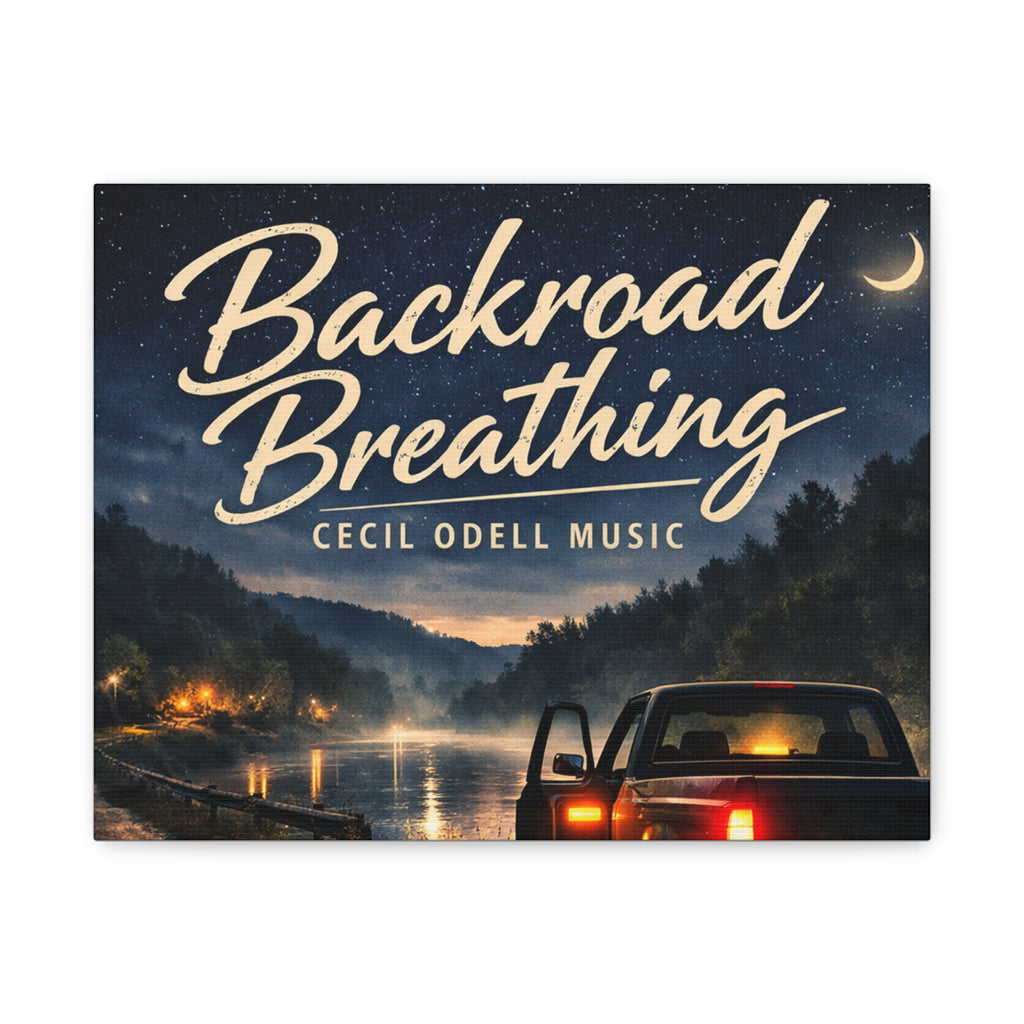 Backroad Breathing Matte Canvas Wall Art: Night Truck Landscape Music Print