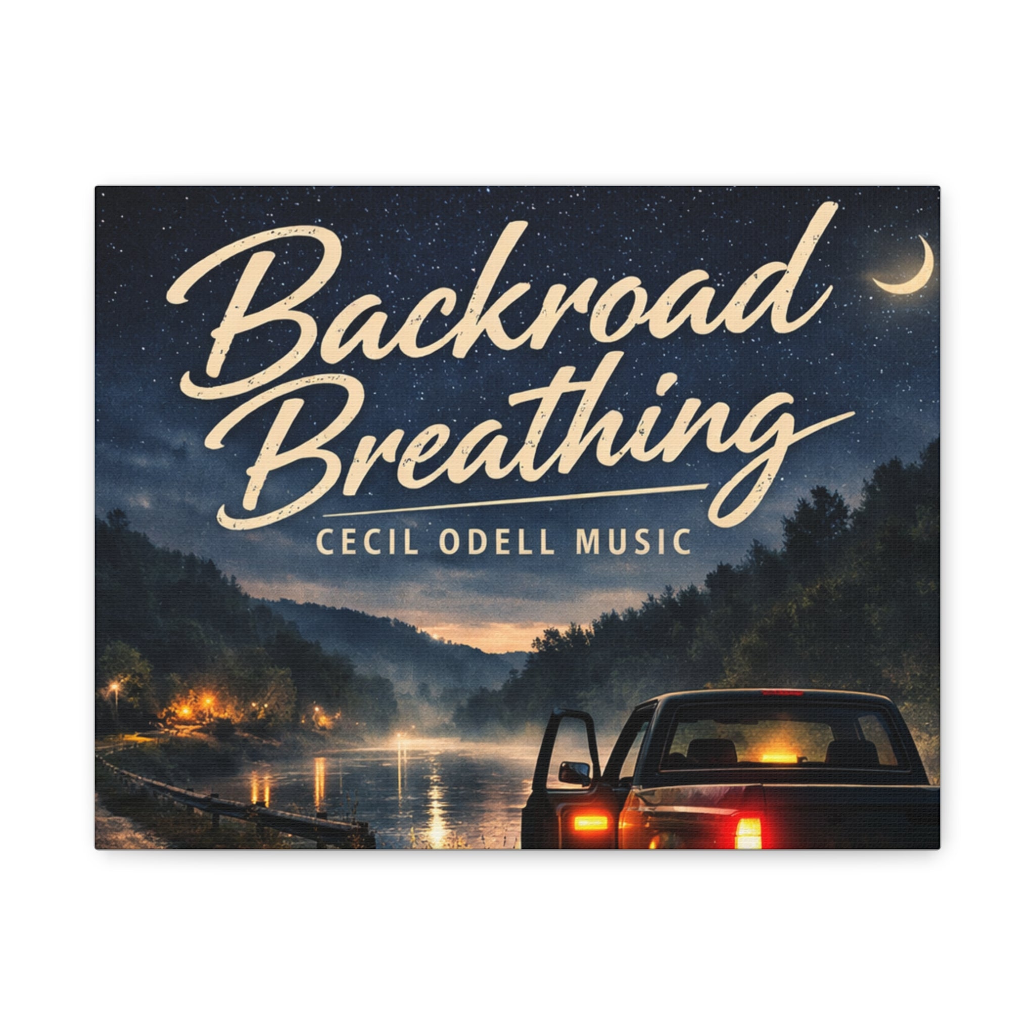 Backroad Breathing Matte Canvas Wall Art: Night Truck Landscape Music Print