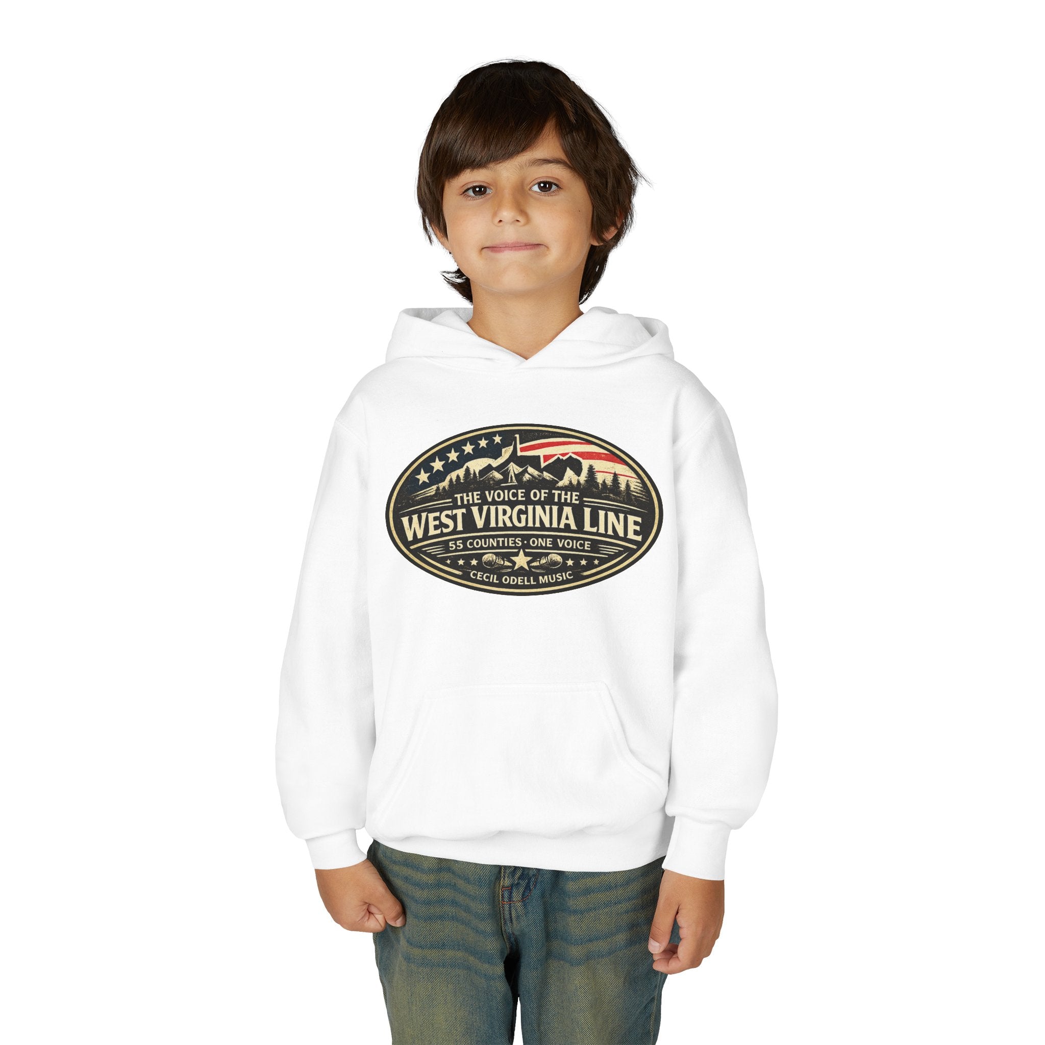 Youth Hoodie - '55 County Line' West Virginia Line Music Graphic Pullover