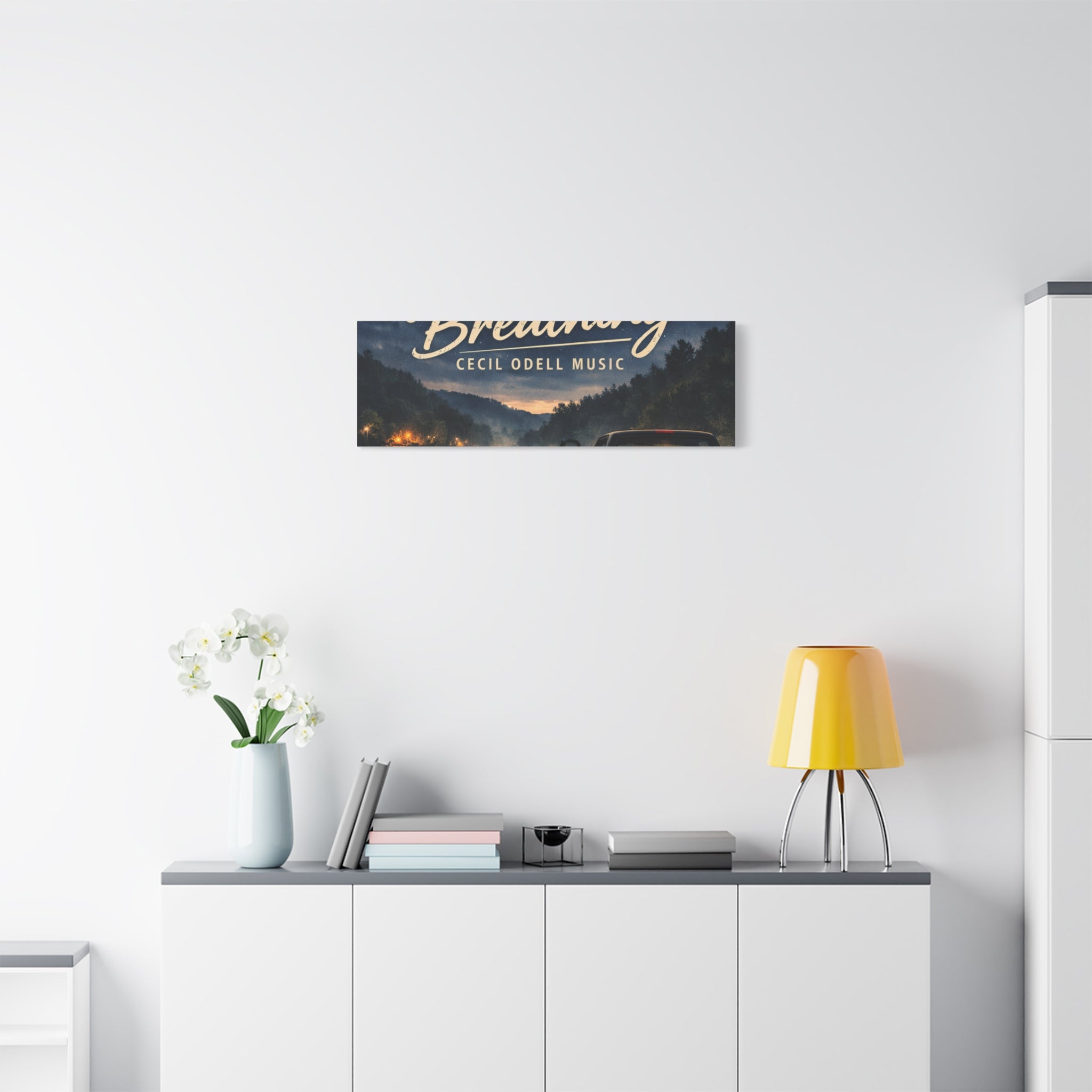 Backroad Breathing Matte Canvas Wall Art: Night Truck Landscape Music Print