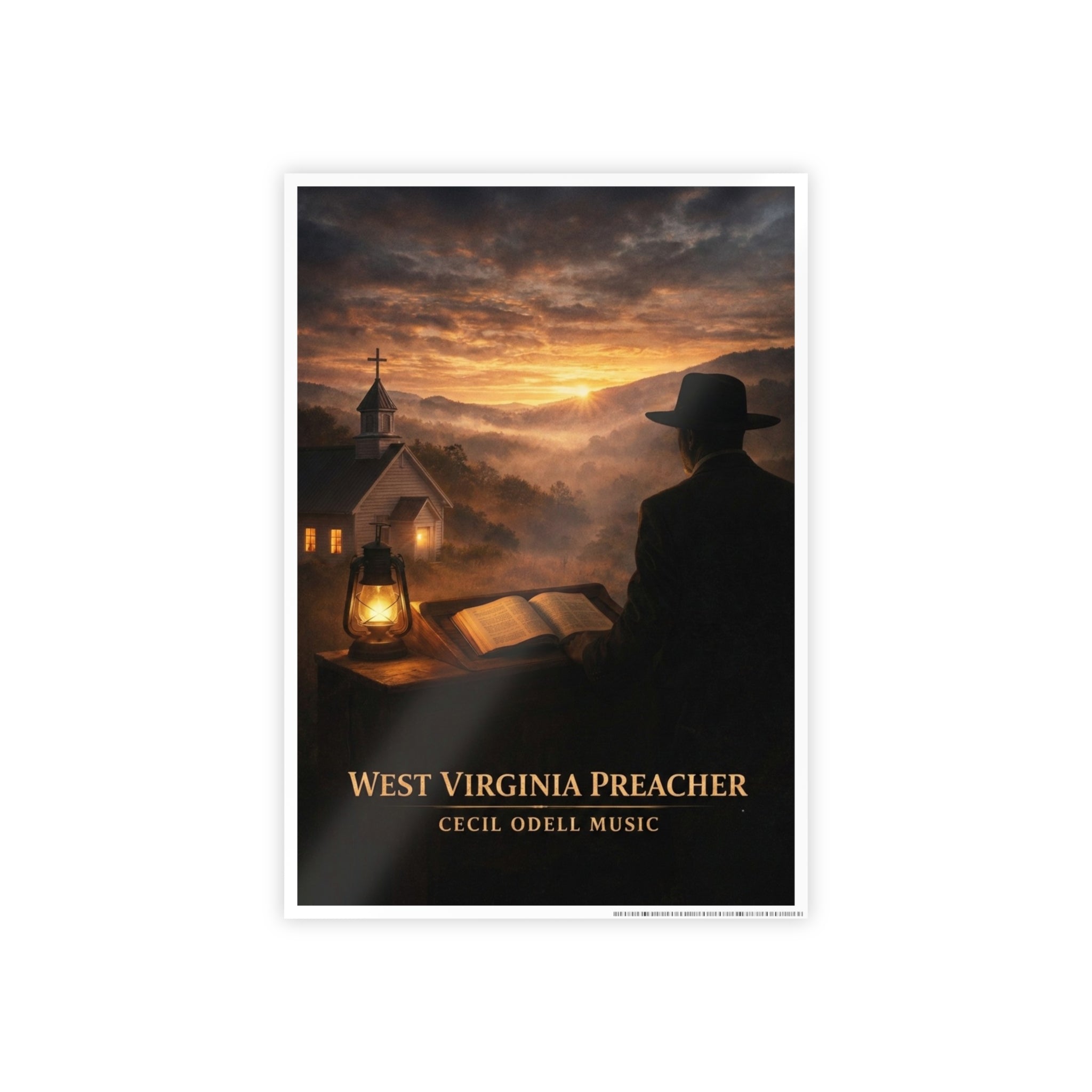 West Virginia Preacher Gloss Poster: Rustic Sunset Church Wall Art