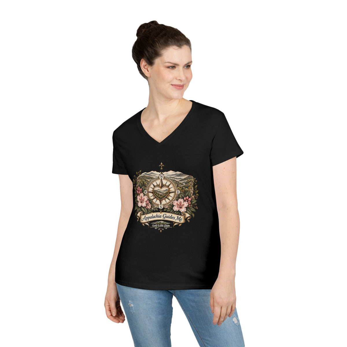 Appalachian Guide Floral Compass V-Neck Tee