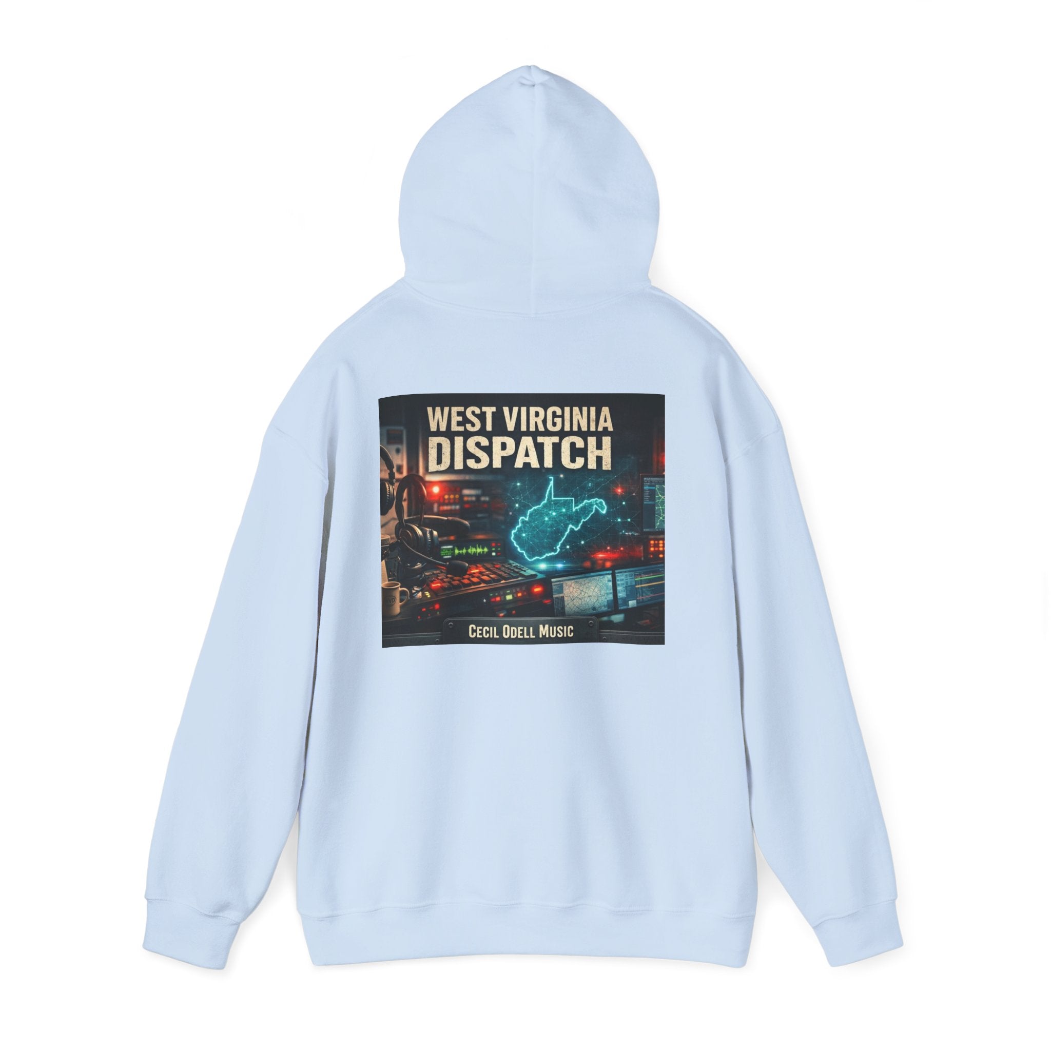 West Virginia Dispatch Hoodie: Retro Neon State Map & Eagle Graphic
