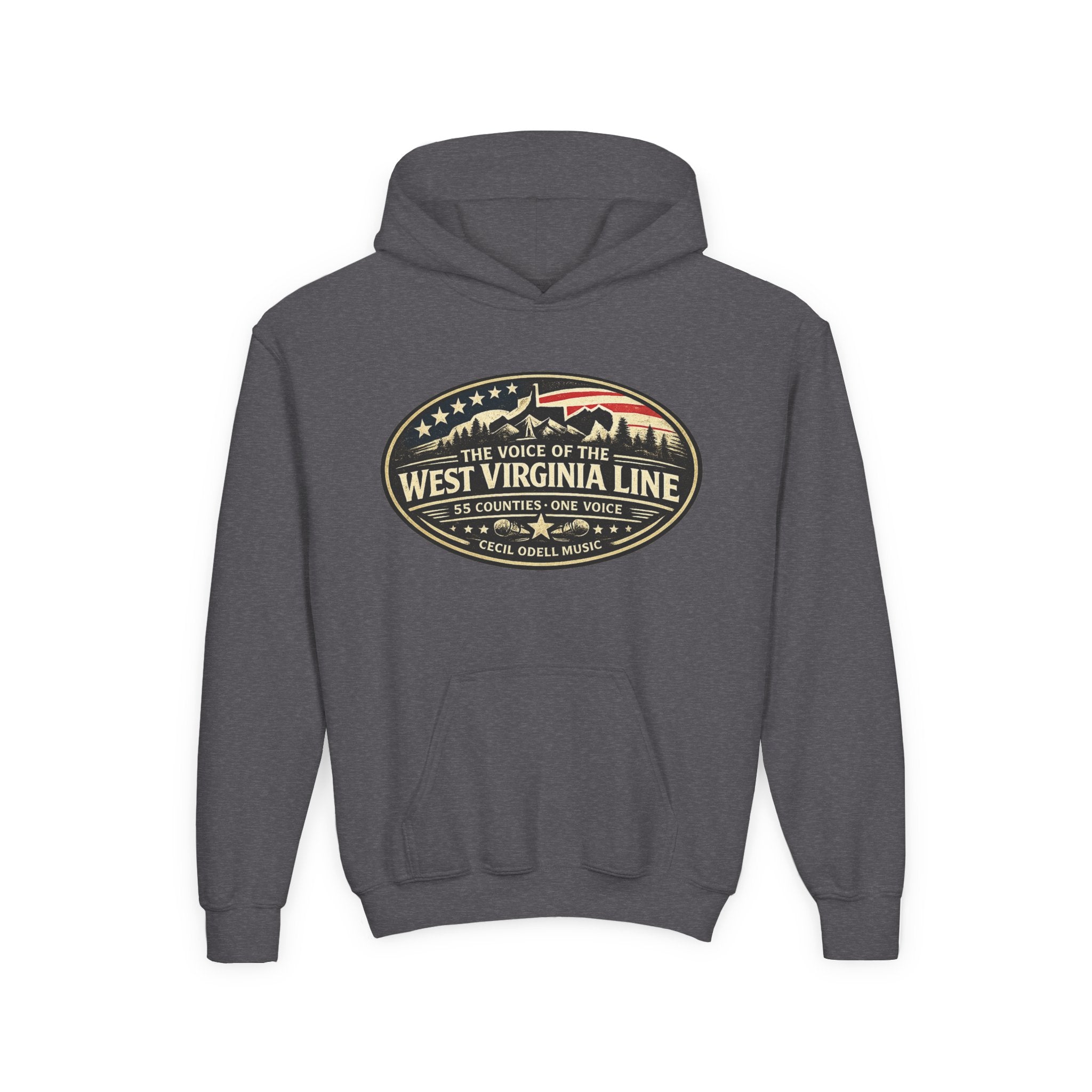 Youth Hoodie - '55 County Line' West Virginia Line Music Graphic Pullover