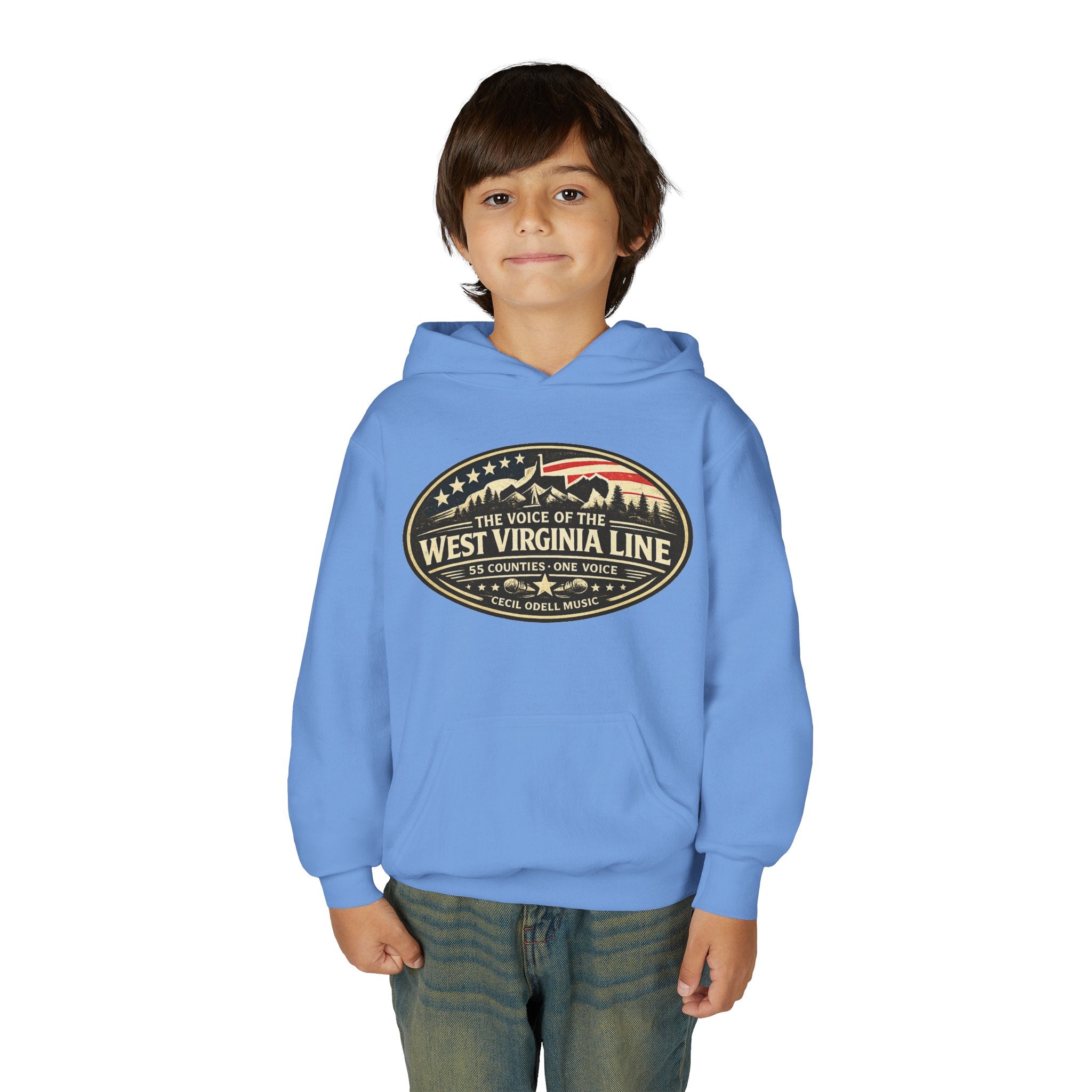 Youth Hoodie - '55 County Line' West Virginia Line Music Graphic Pullover
