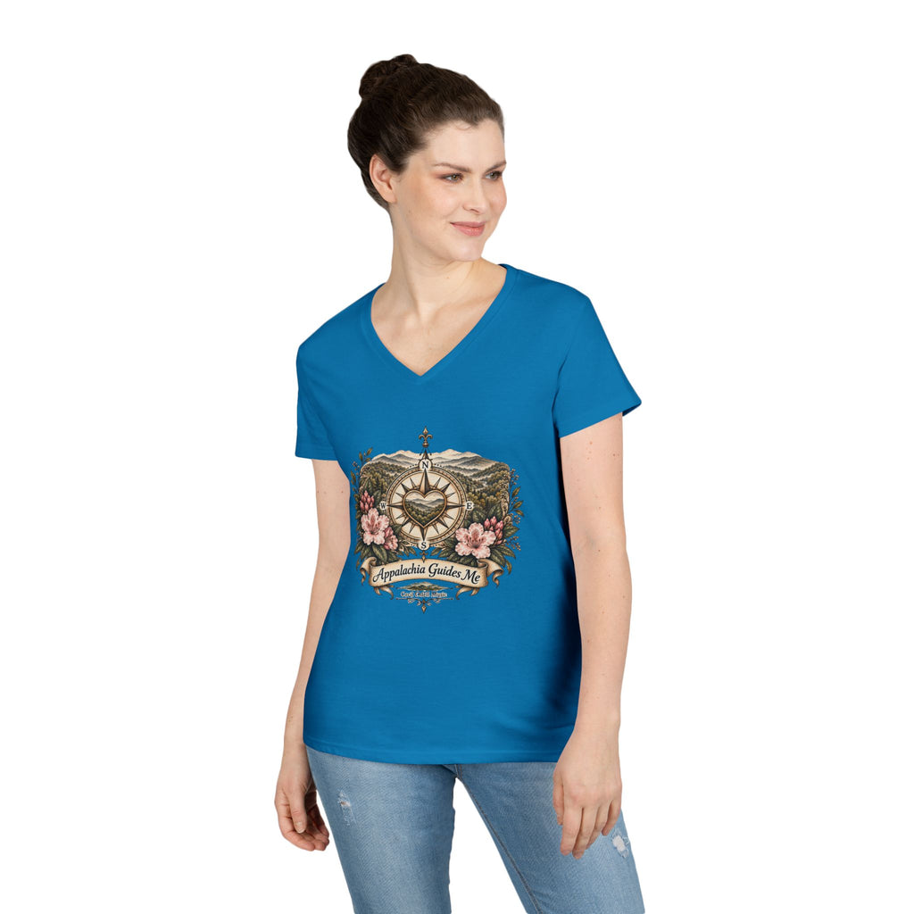 Appalachian Guide Floral Compass V-Neck Tee