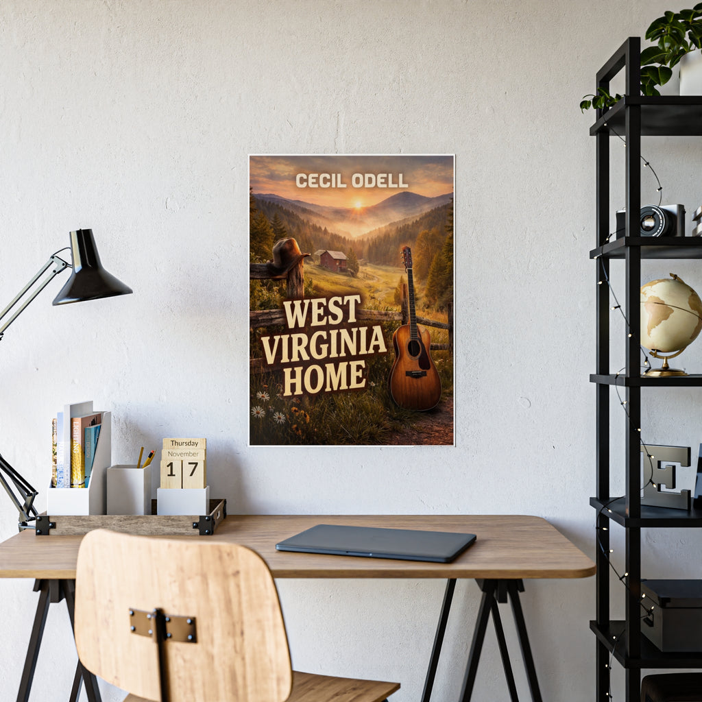 West Virginia Home Poster: Rustic Mountain Guitar Wall Art