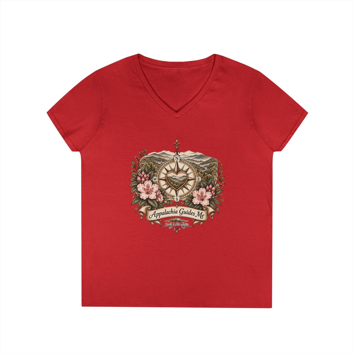 Appalachian Guide Floral Compass V-Neck Tee
