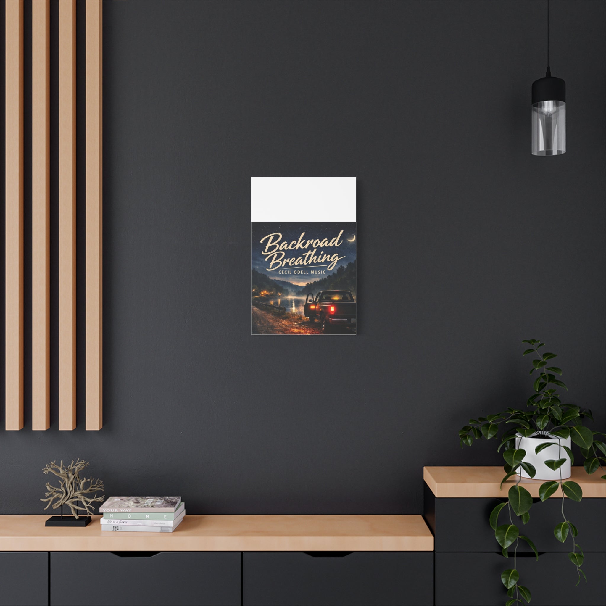 Backroad Breathing Matte Canvas Wall Art: Night Truck Landscape Music Print