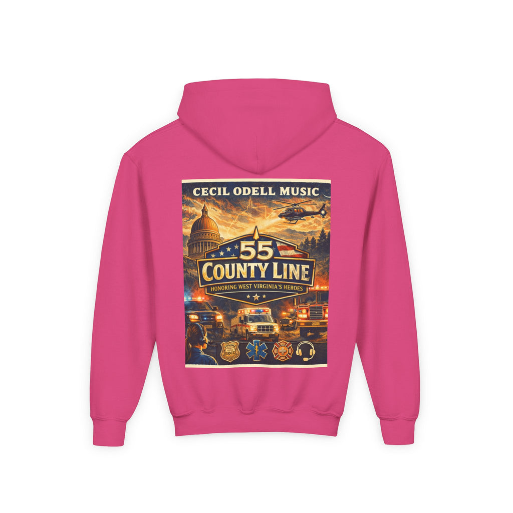 Youth Hoodie - '55 County Line' West Virginia Line Music Graphic Pullover