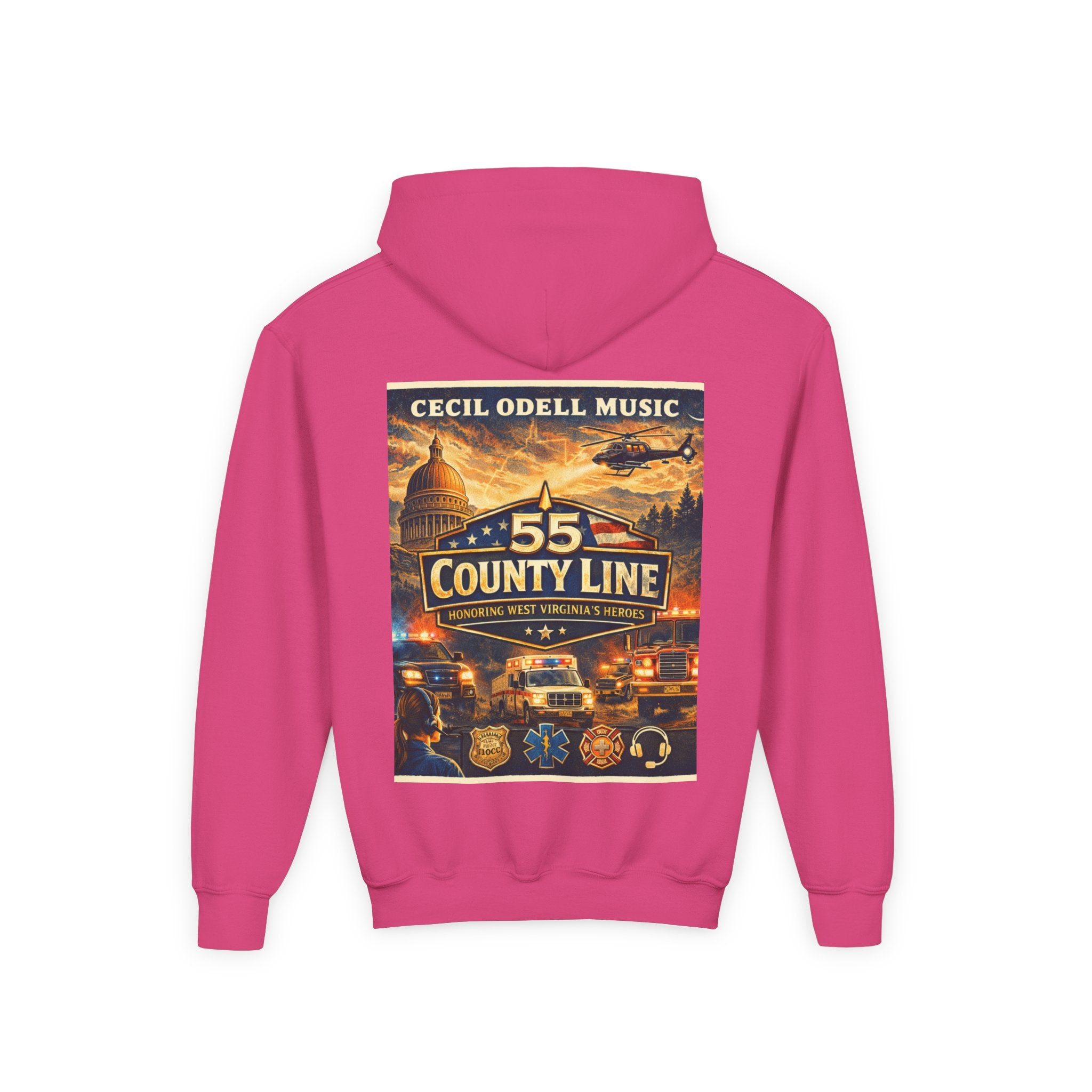Youth Hoodie - '55 County Line' West Virginia Line Music Graphic Pullover