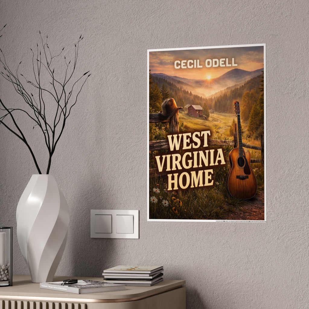 West Virginia Home Poster: Rustic Mountain Guitar Wall Art