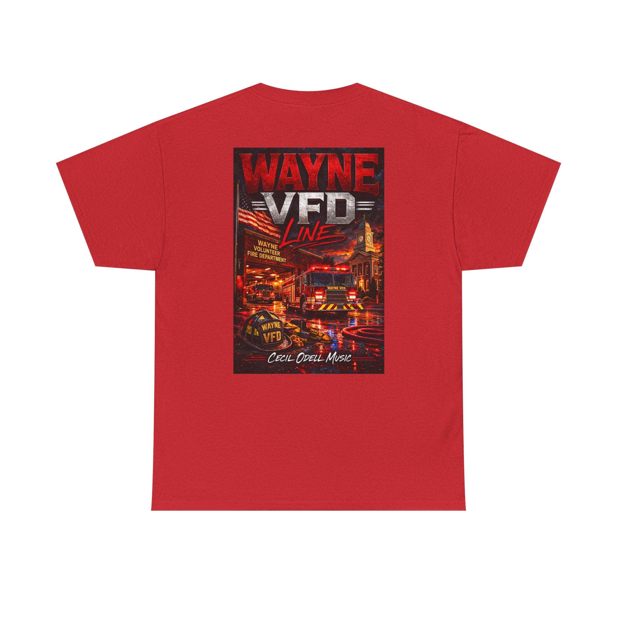 Wayne VFD Line Graphic Tee: Retro Firefighter Poster Shirt