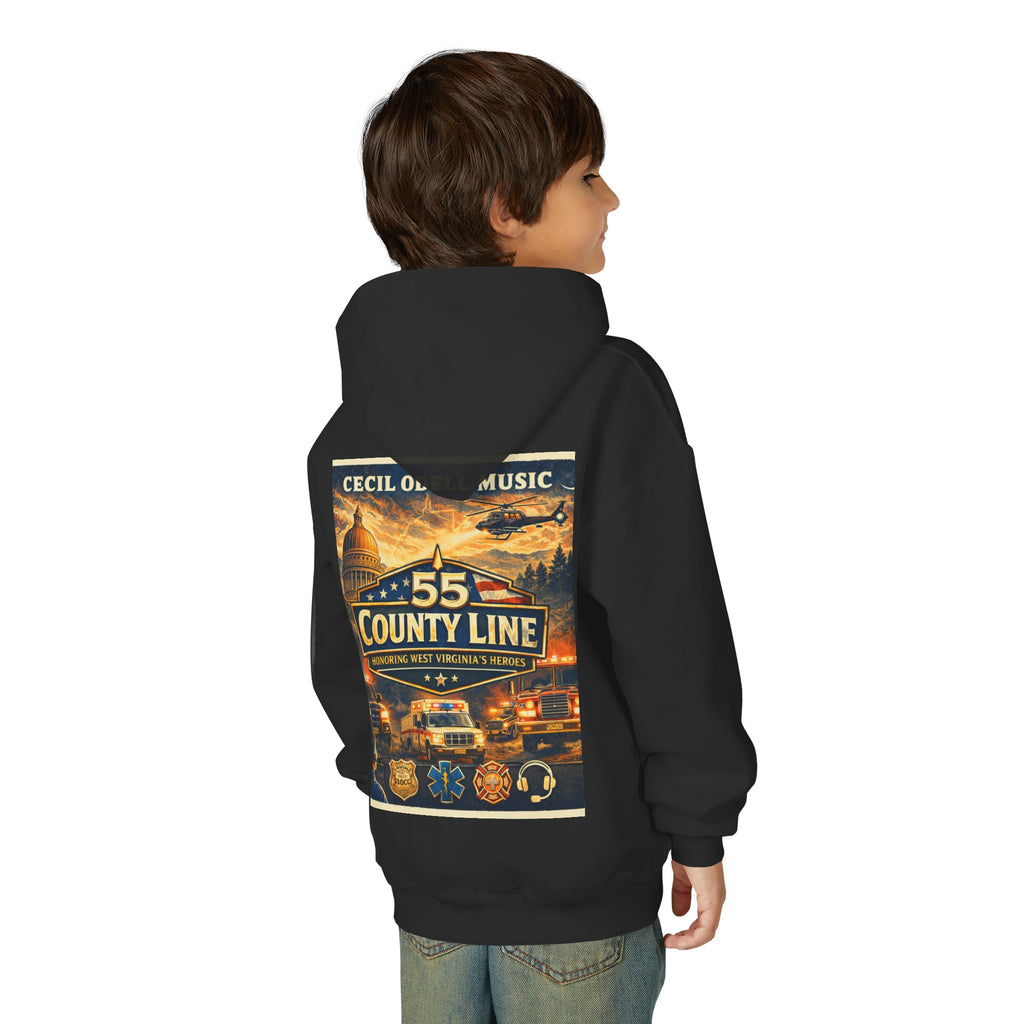 Youth Hoodie - '55 County Line' West Virginia Line Music Graphic Pullover