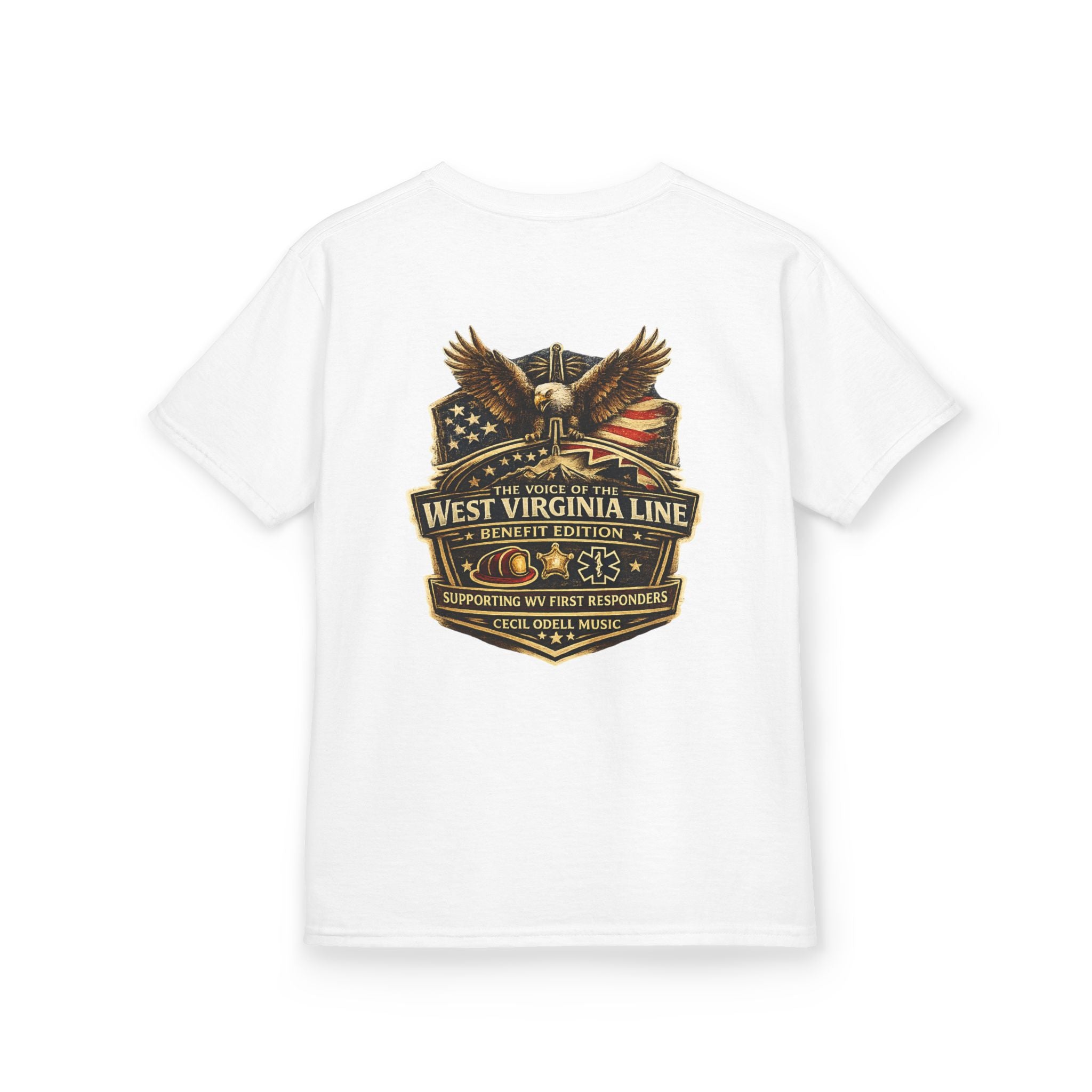 Kids T‑Shirt: Vintage West Virginia Line Badge with Eagle & American Flag