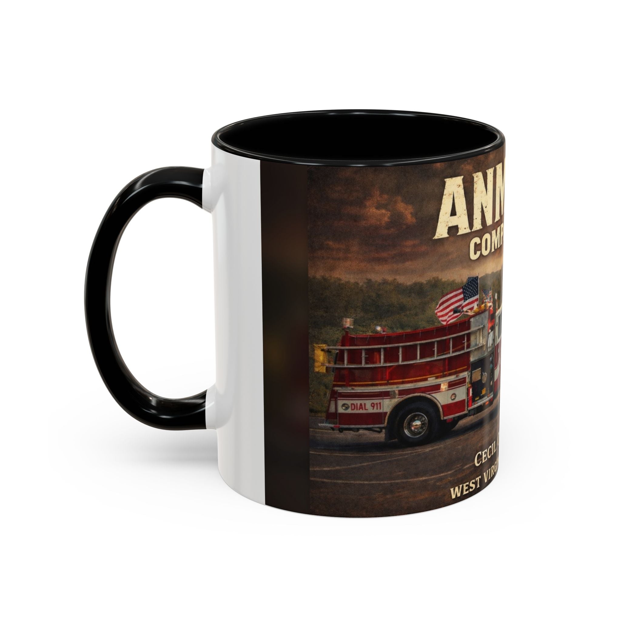 Anmoore Company One Firetruck Accent Coffee Mug – 'Hold That Line' West Virginia Country Music Tribute