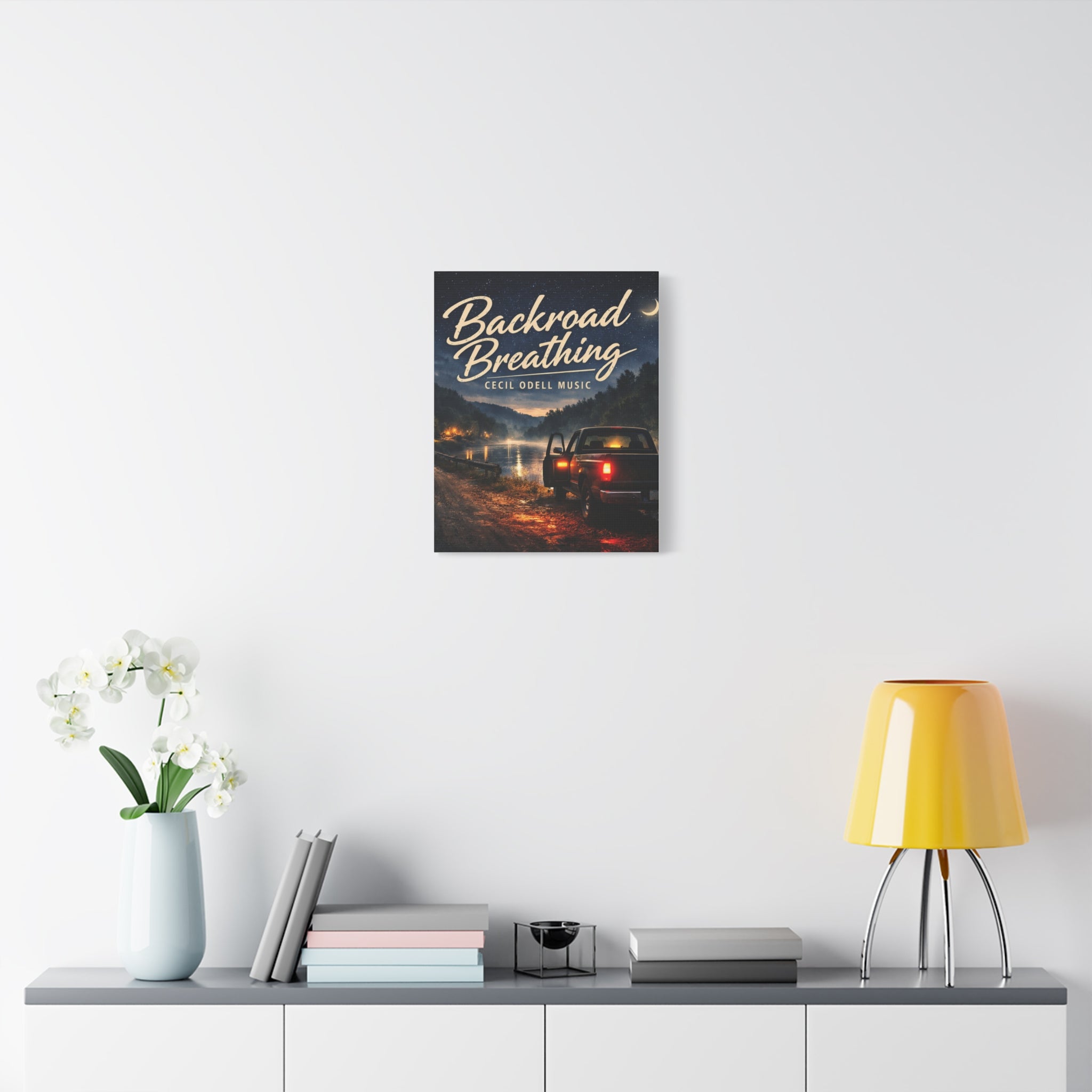 Backroad Breathing Matte Canvas Wall Art: Night Truck Landscape Music Print