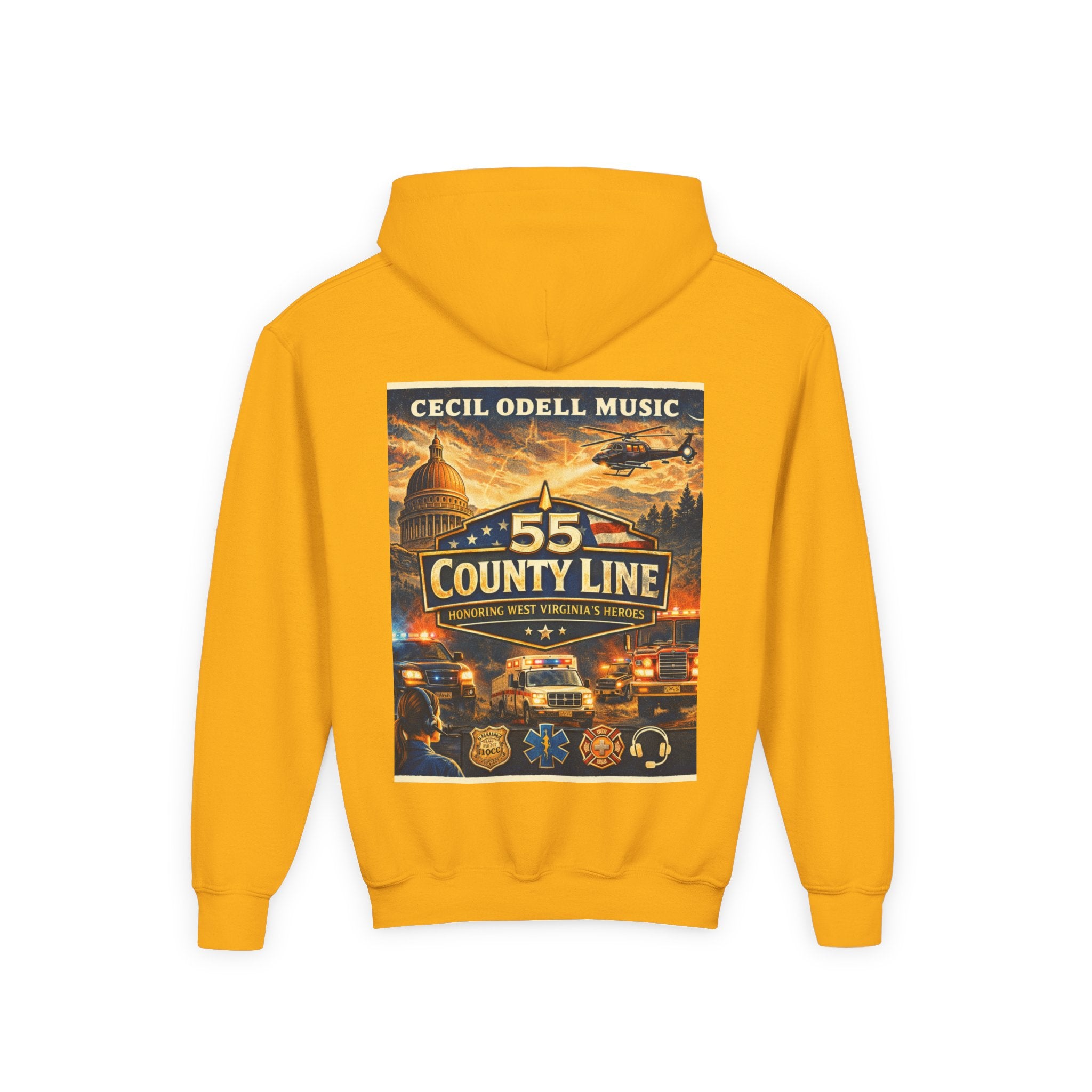 Youth Hoodie - '55 County Line' West Virginia Line Music Graphic Pullover