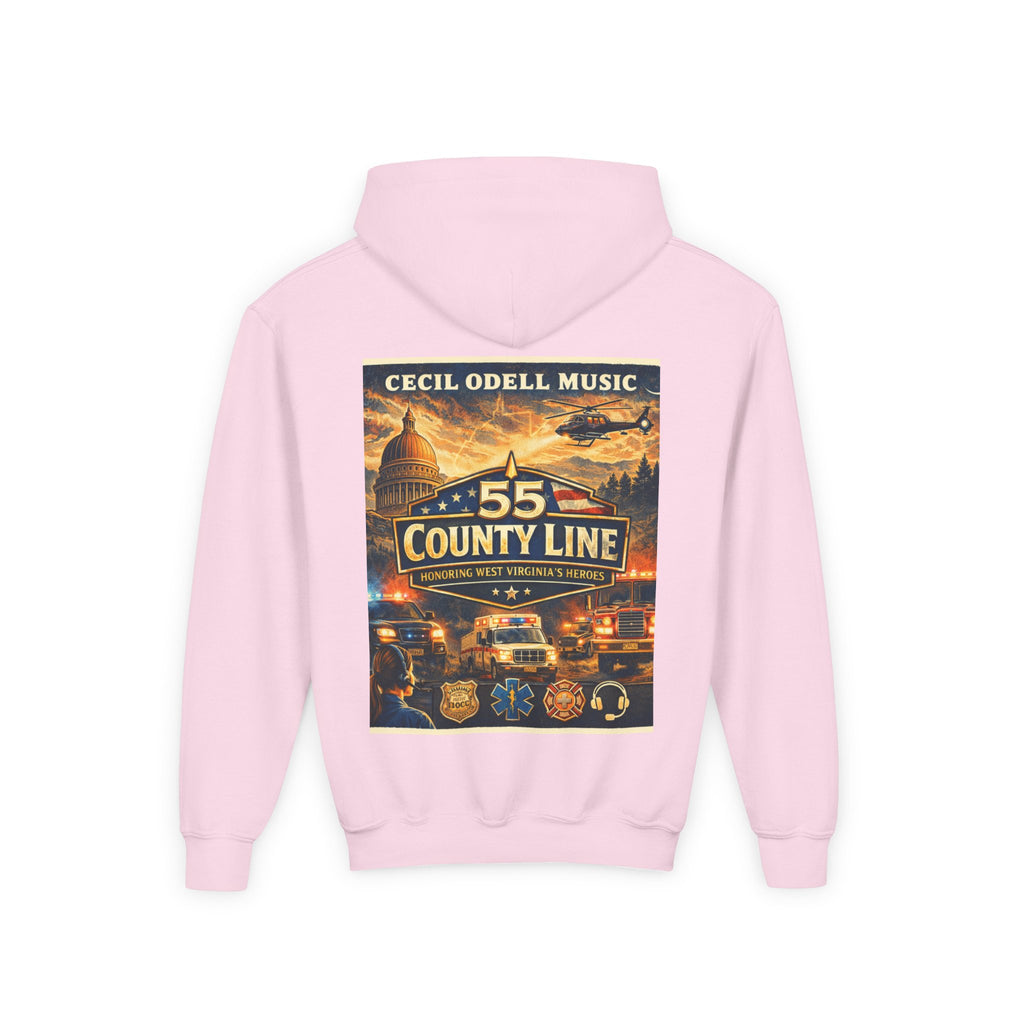 Youth Hoodie - '55 County Line' West Virginia Line Music Graphic Pullover