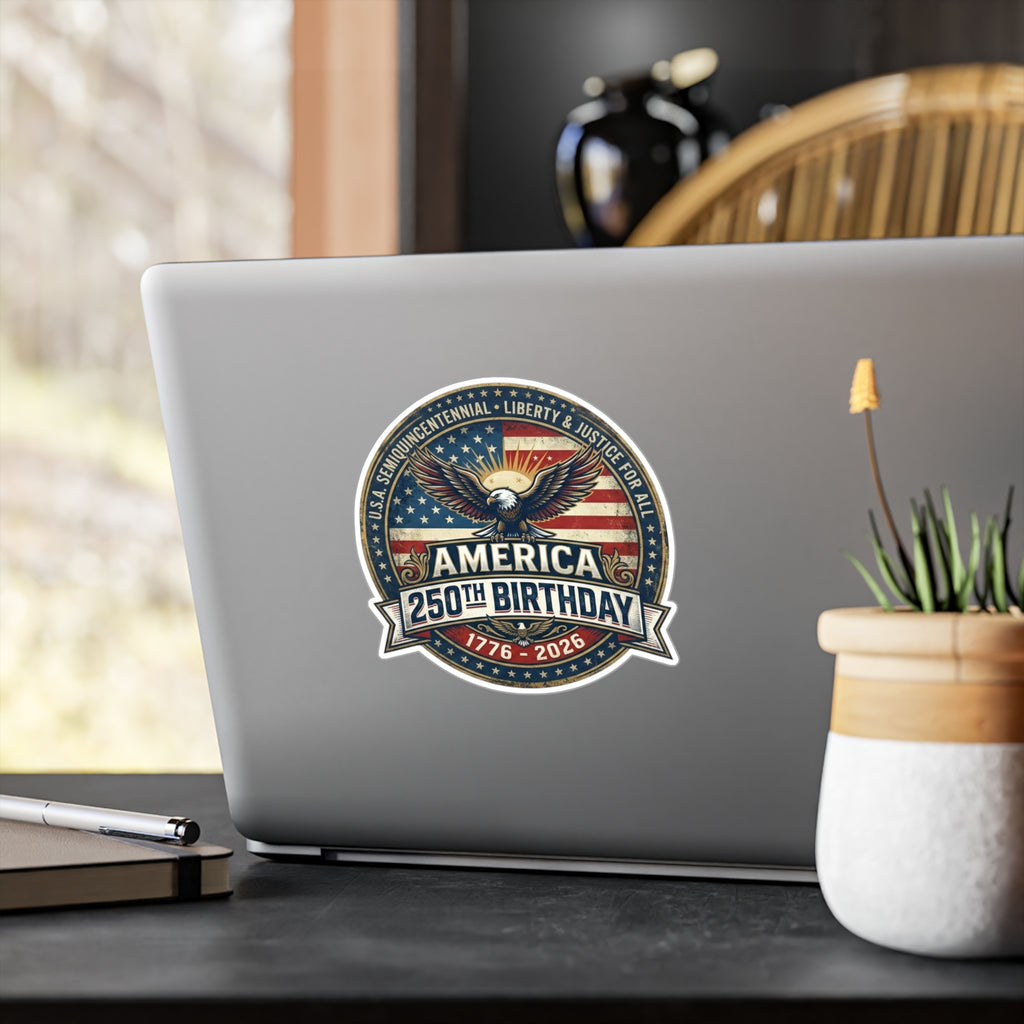 America 250th Birthday Kiss-Cut Vinyl Sticker: 1776, 2026 Patriotic Eagle Decal