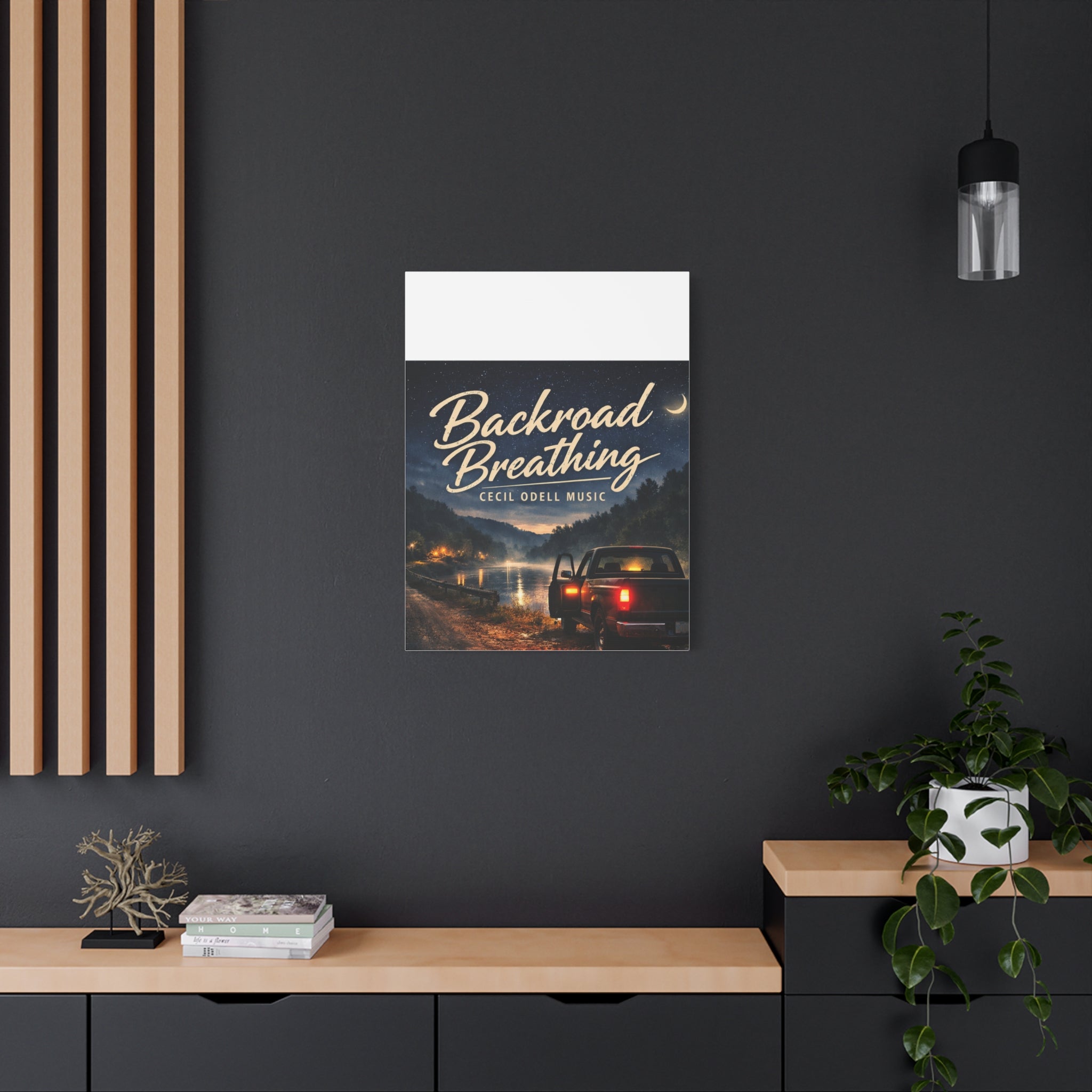 Backroad Breathing Matte Canvas Wall Art: Night Truck Landscape Music Print