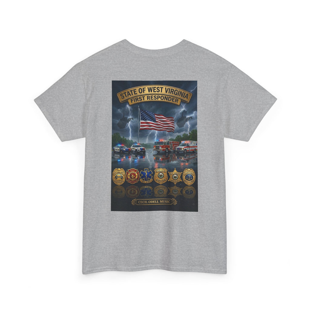 West Virginia First Responders Tribute Tee: State Emblem & American Flag Memorial Shirt