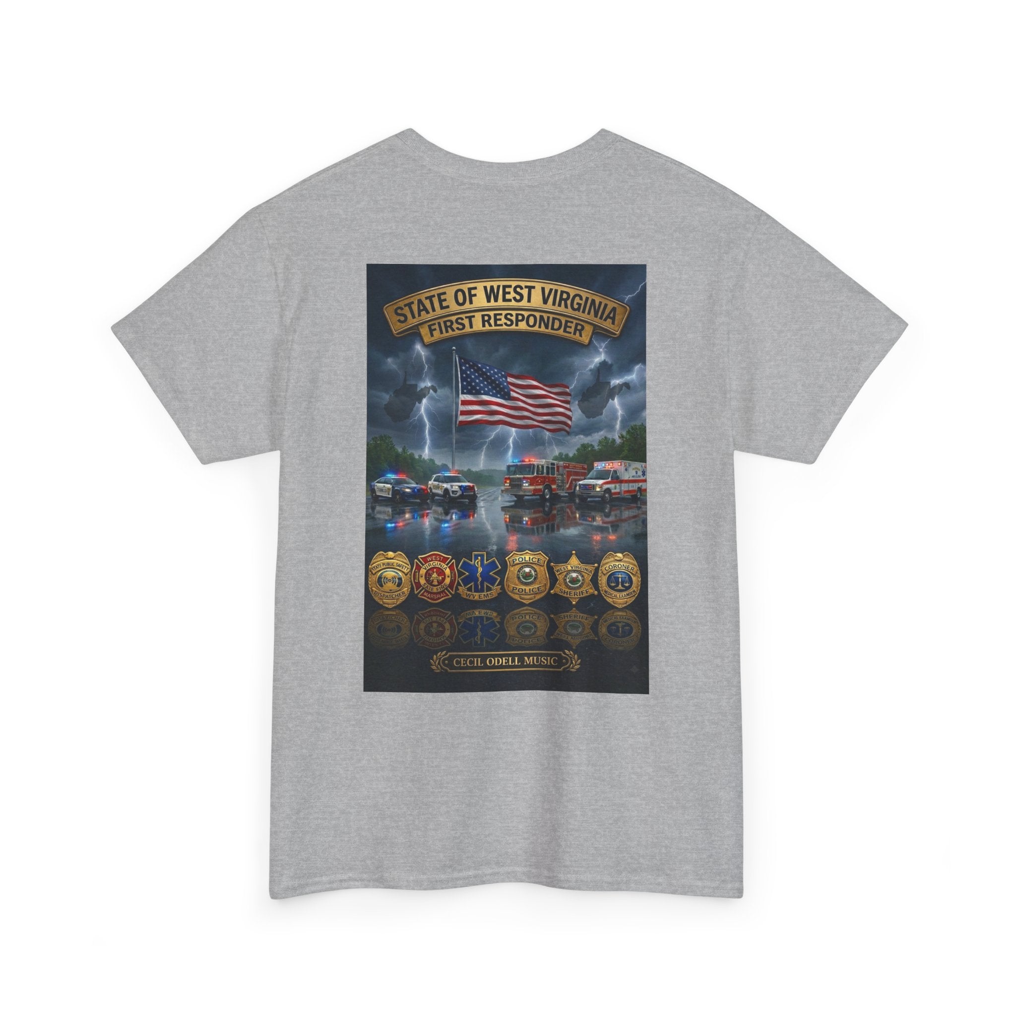 West Virginia First Responders Tribute Tee: State Emblem & American Flag Memorial Shirt