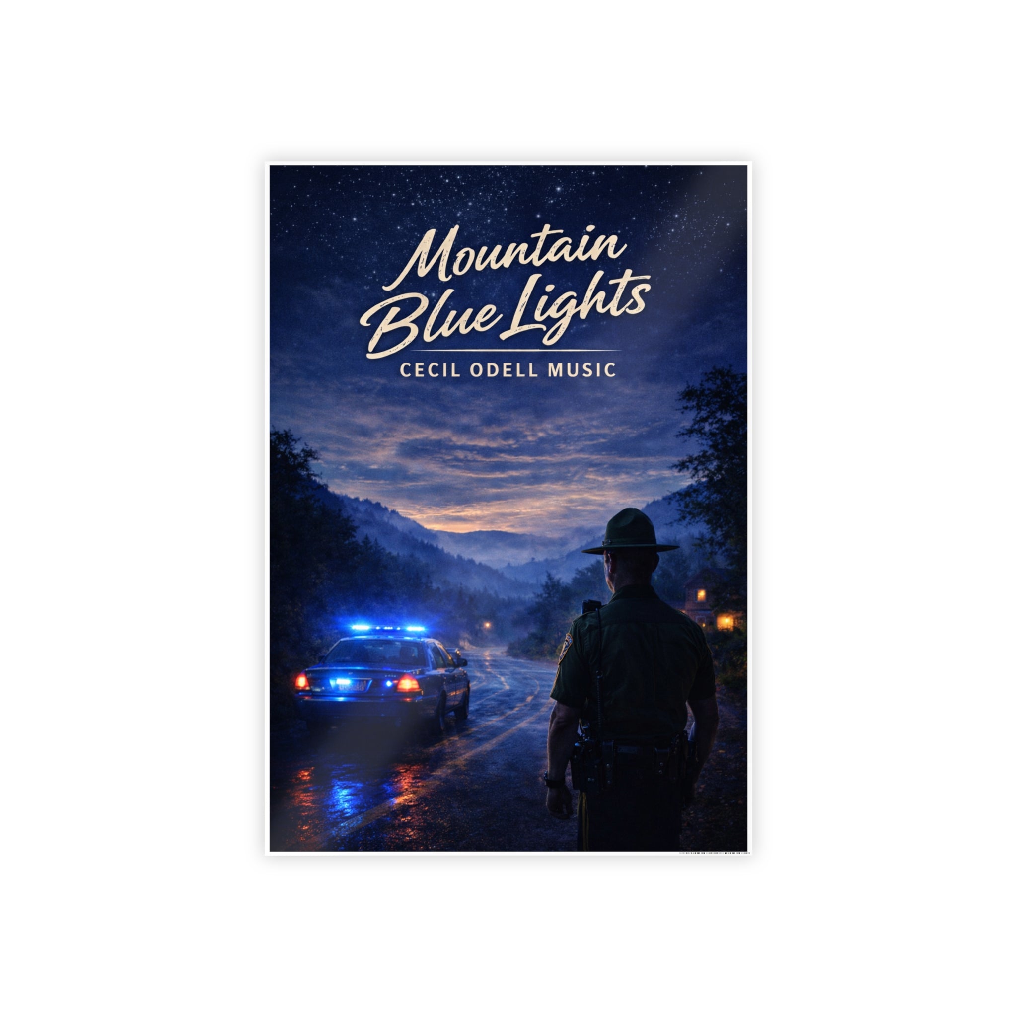 Poster: "Mountain Blue Lights" Movie-Style Gloss Art Print