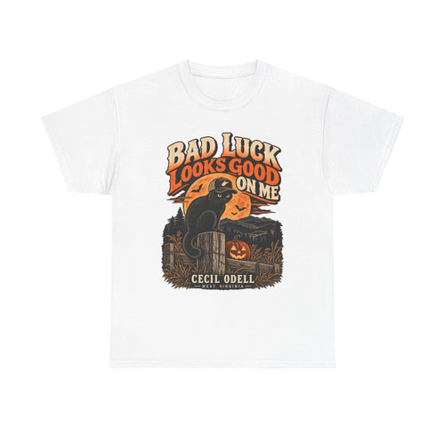Bad Luck Looks Good on Me Halloween Tee | Cecil Odell