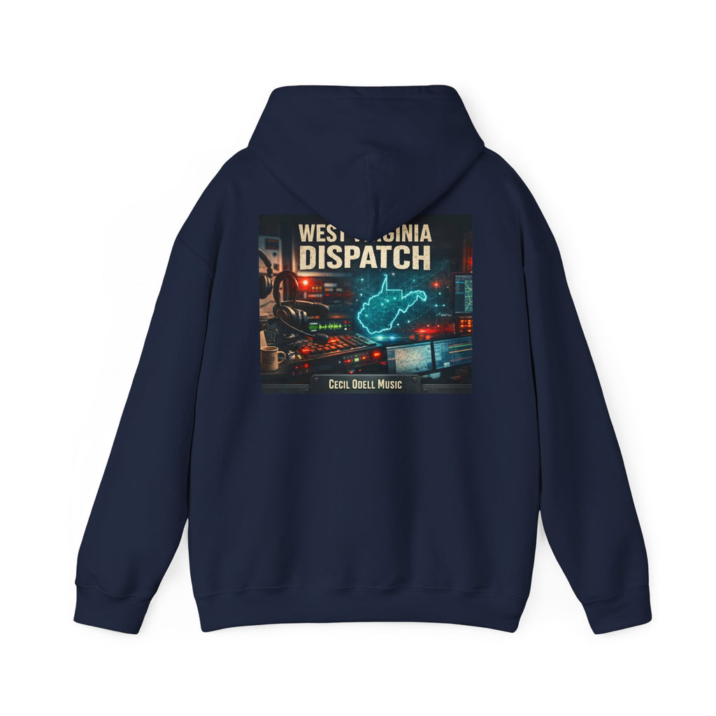 West Virginia Dispatch Hoodie: Retro Neon State Map & Eagle Graphic