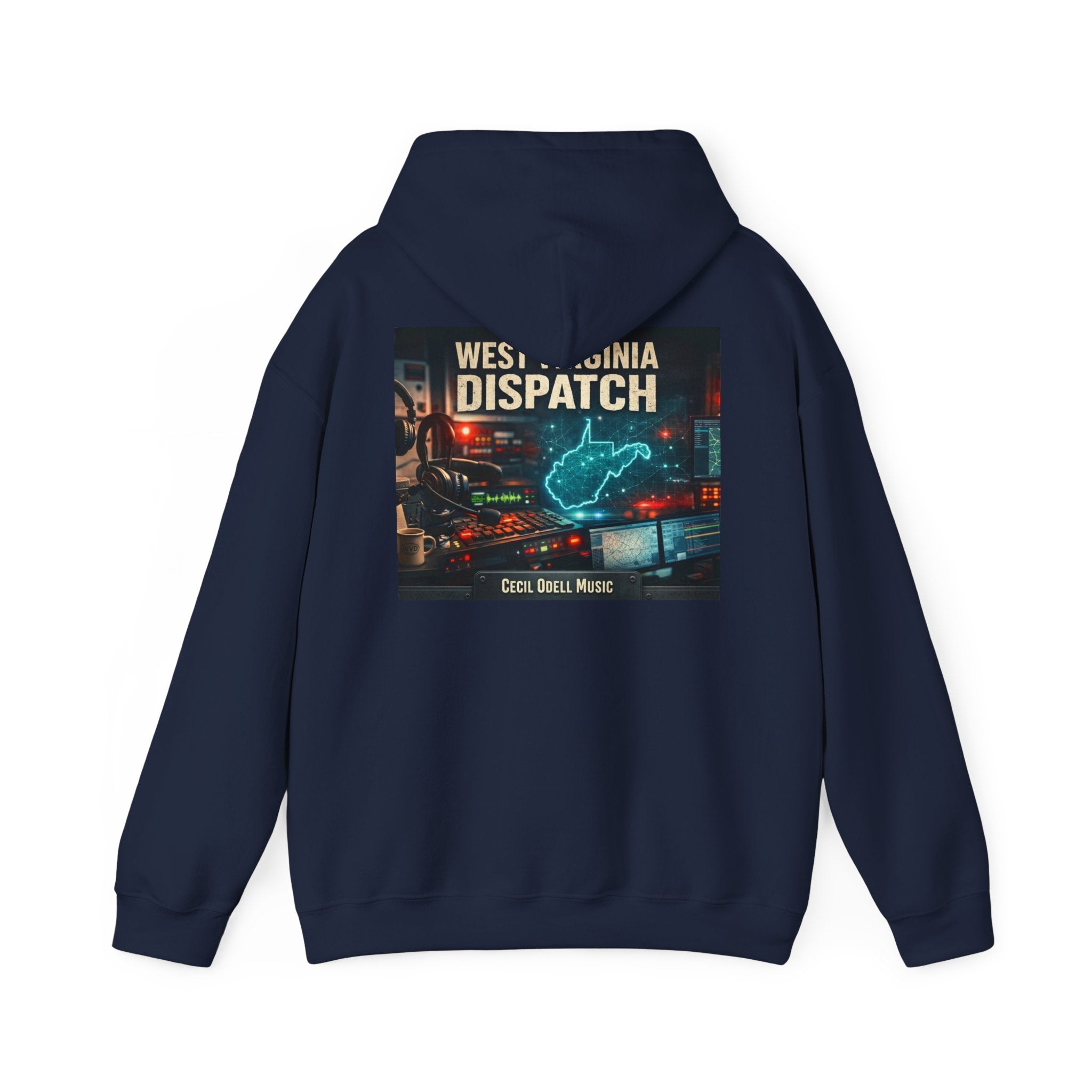 West Virginia Dispatch Hoodie: Retro Neon State Map & Eagle Graphic