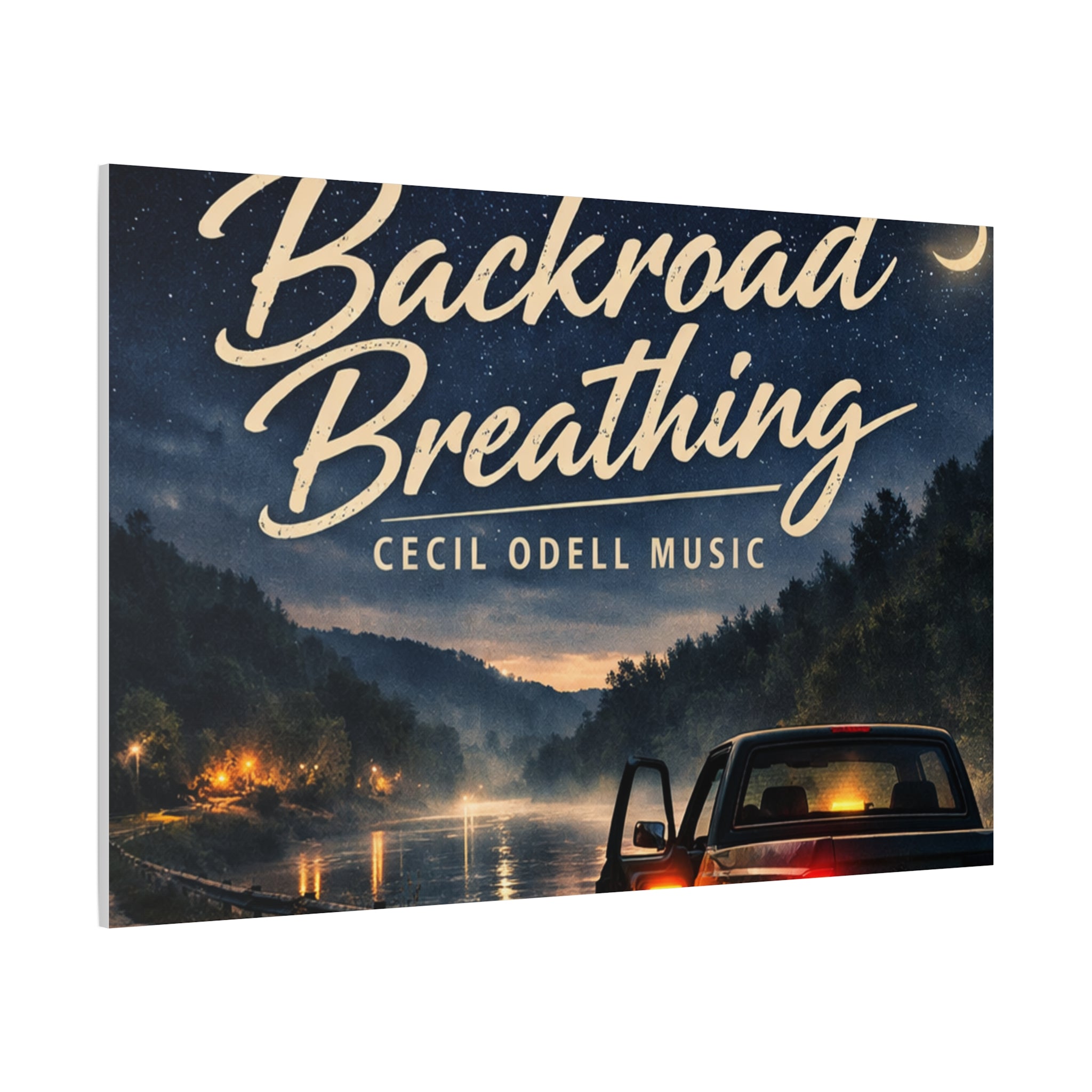 Backroad Breathing Matte Canvas Wall Art: Night Truck Landscape Music Print