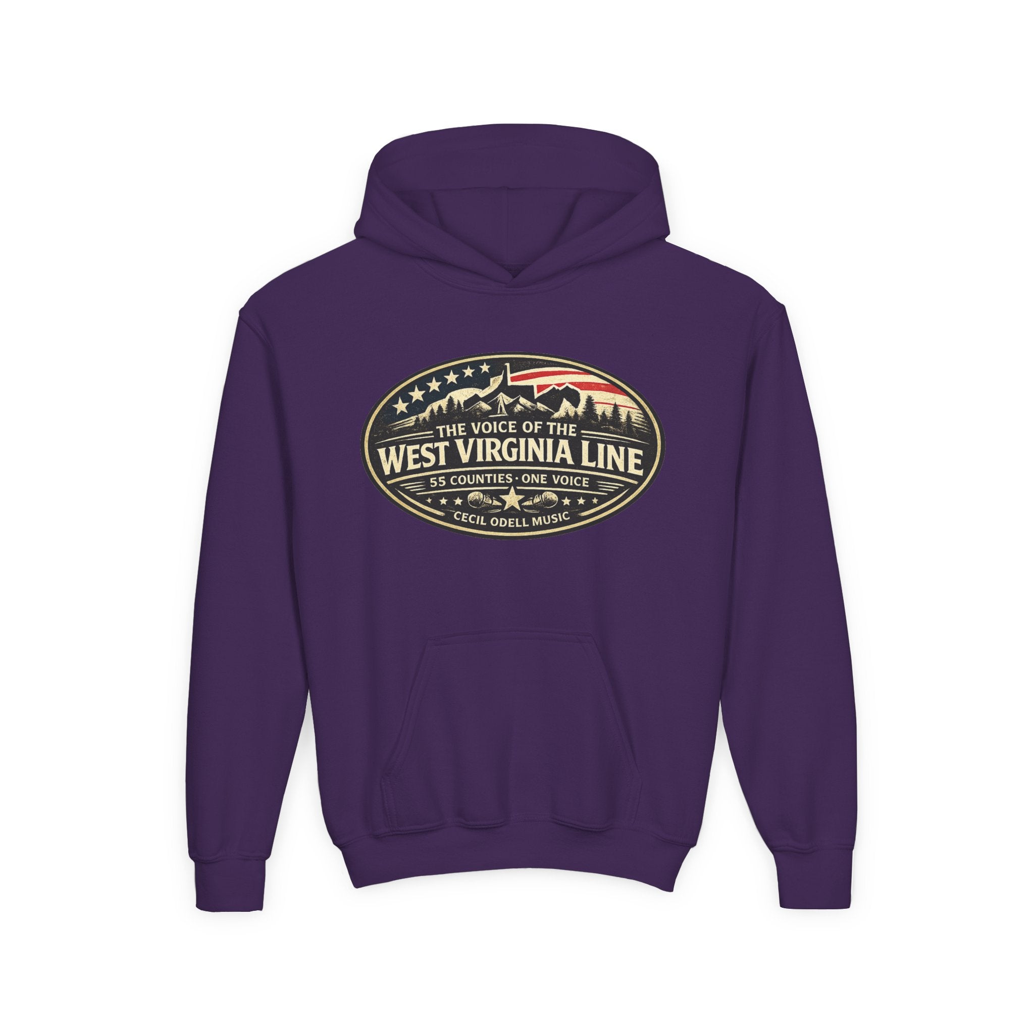 Youth Hoodie - '55 County Line' West Virginia Line Music Graphic Pullover