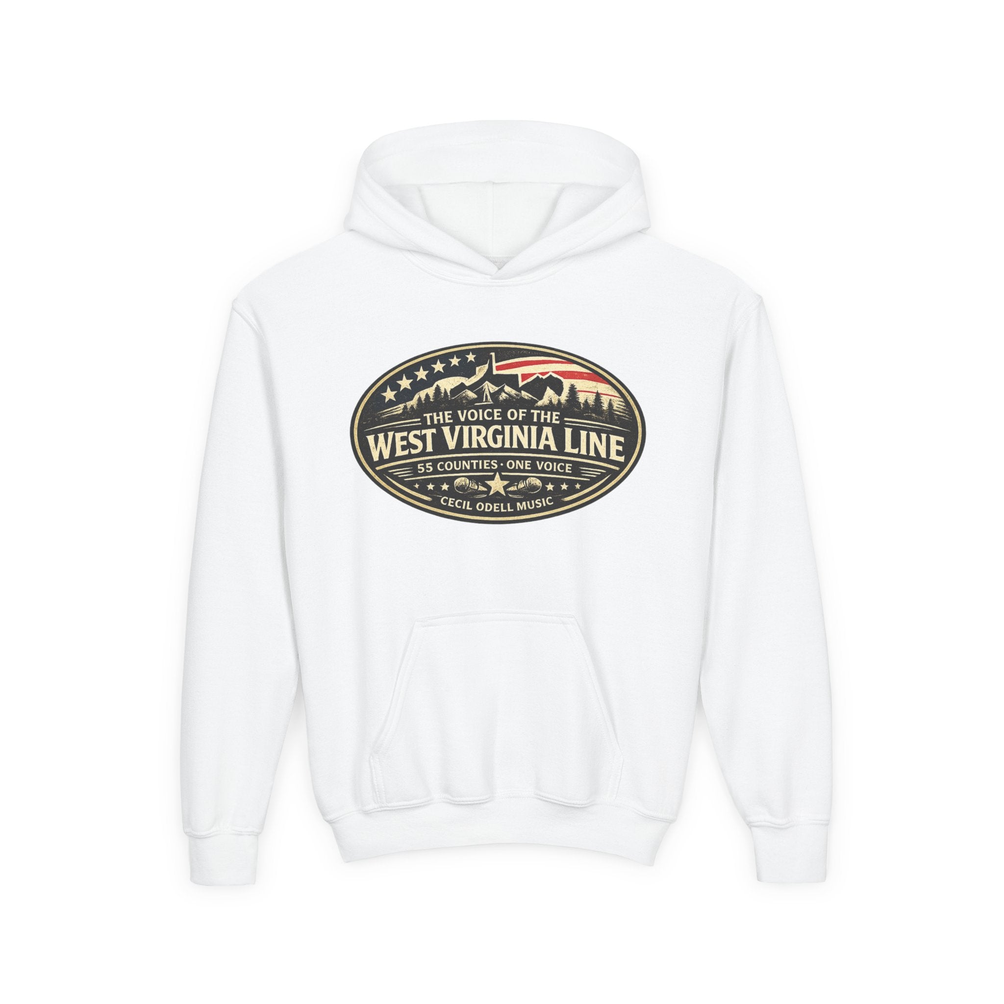 Youth Hoodie - '55 County Line' West Virginia Line Music Graphic Pullover