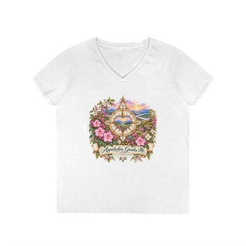 Appalachia Guides Me Floral Ladies V-Neck T-Shirt