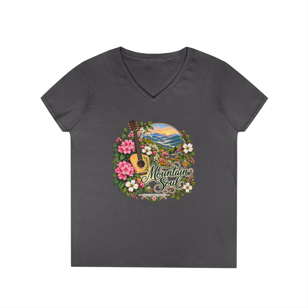 Mountain Soul V-Neck Tee — Floral Guitar Scenic Women's T-Shirt
