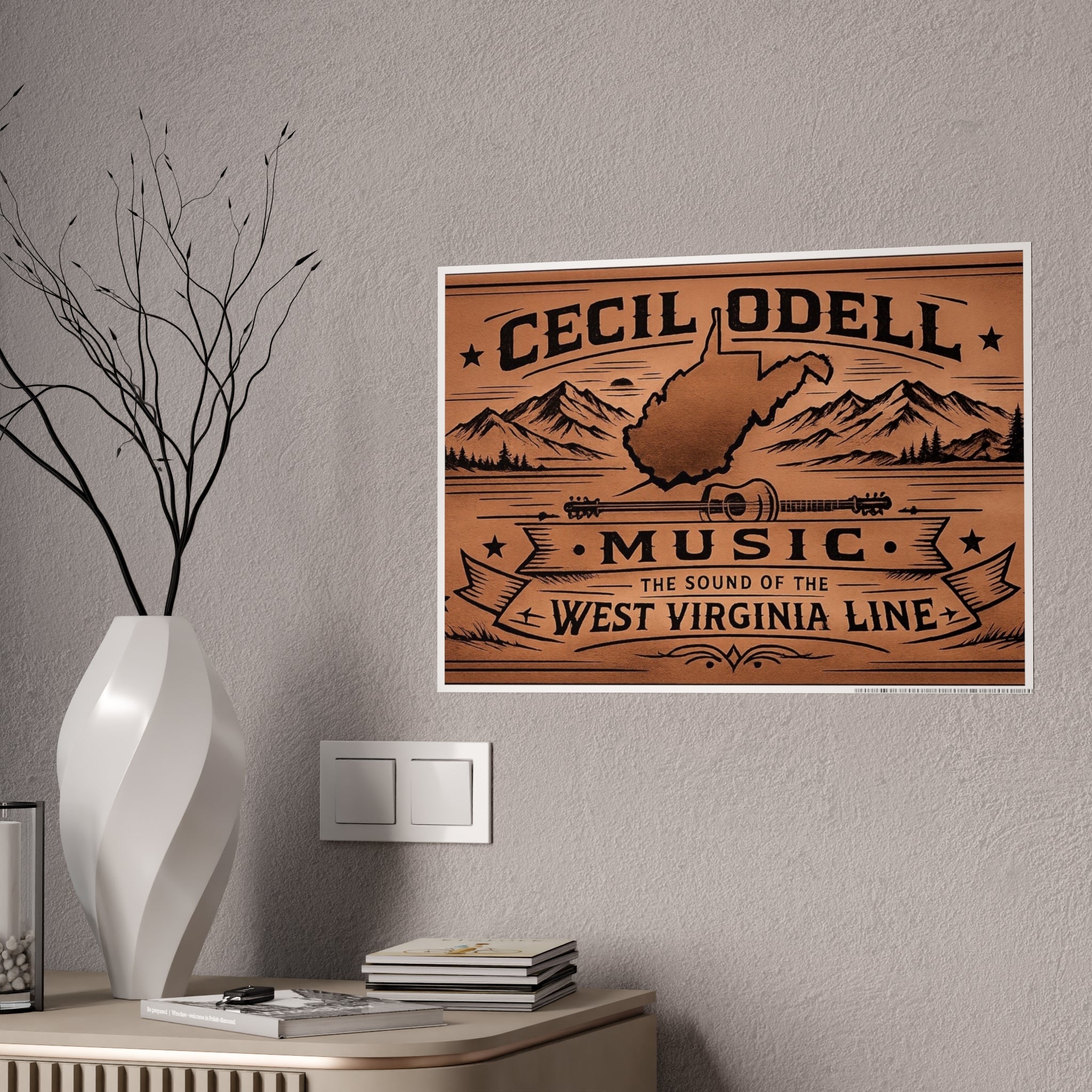 Cecil Odell Music Poster: 'The Sound of the West Virginia Line' Vintage Wood-Style Print