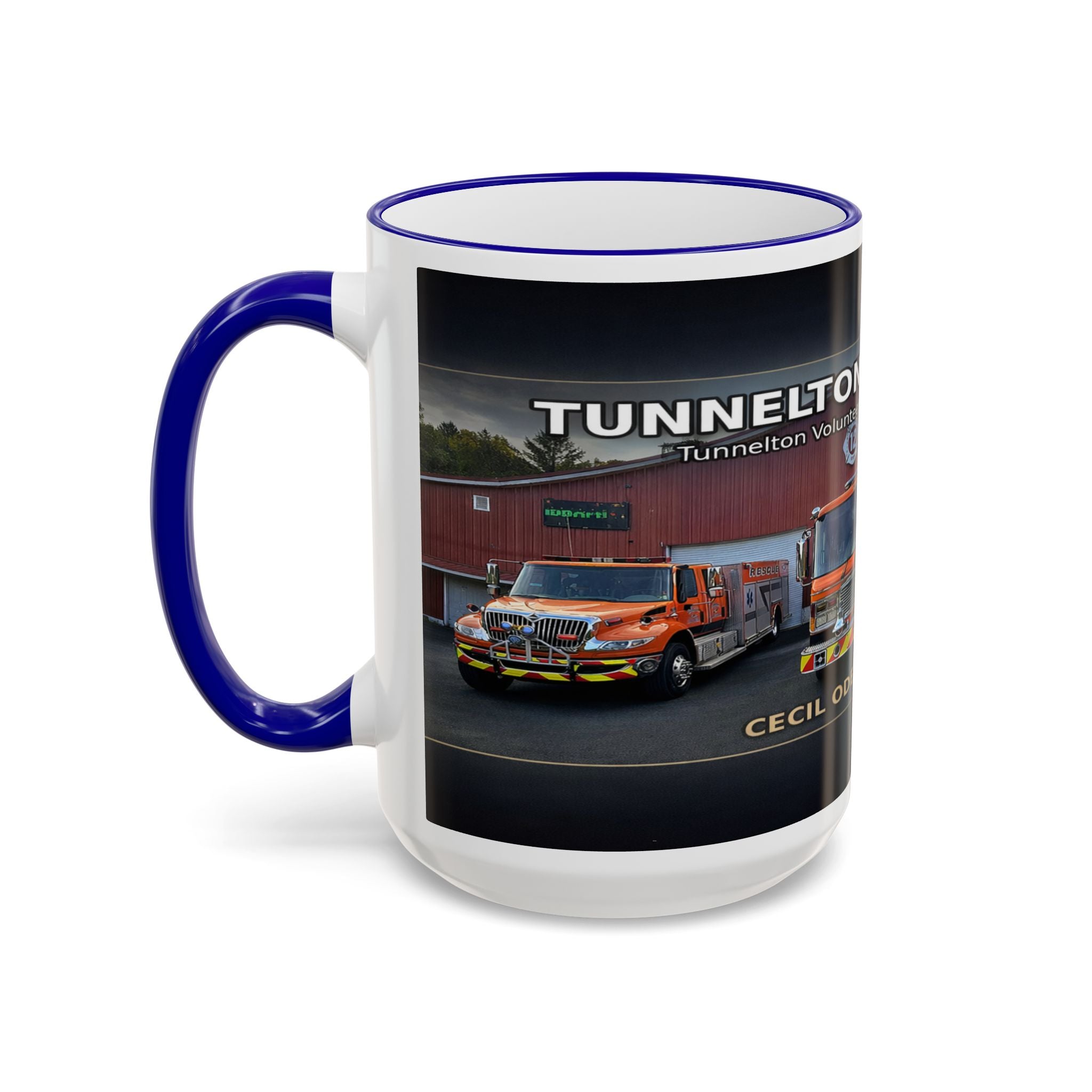 Fire Truck Photo Accent Rim Mug: "Cecil Odell Music" Volunteer Fire Department Tribute (11oz/15oz)