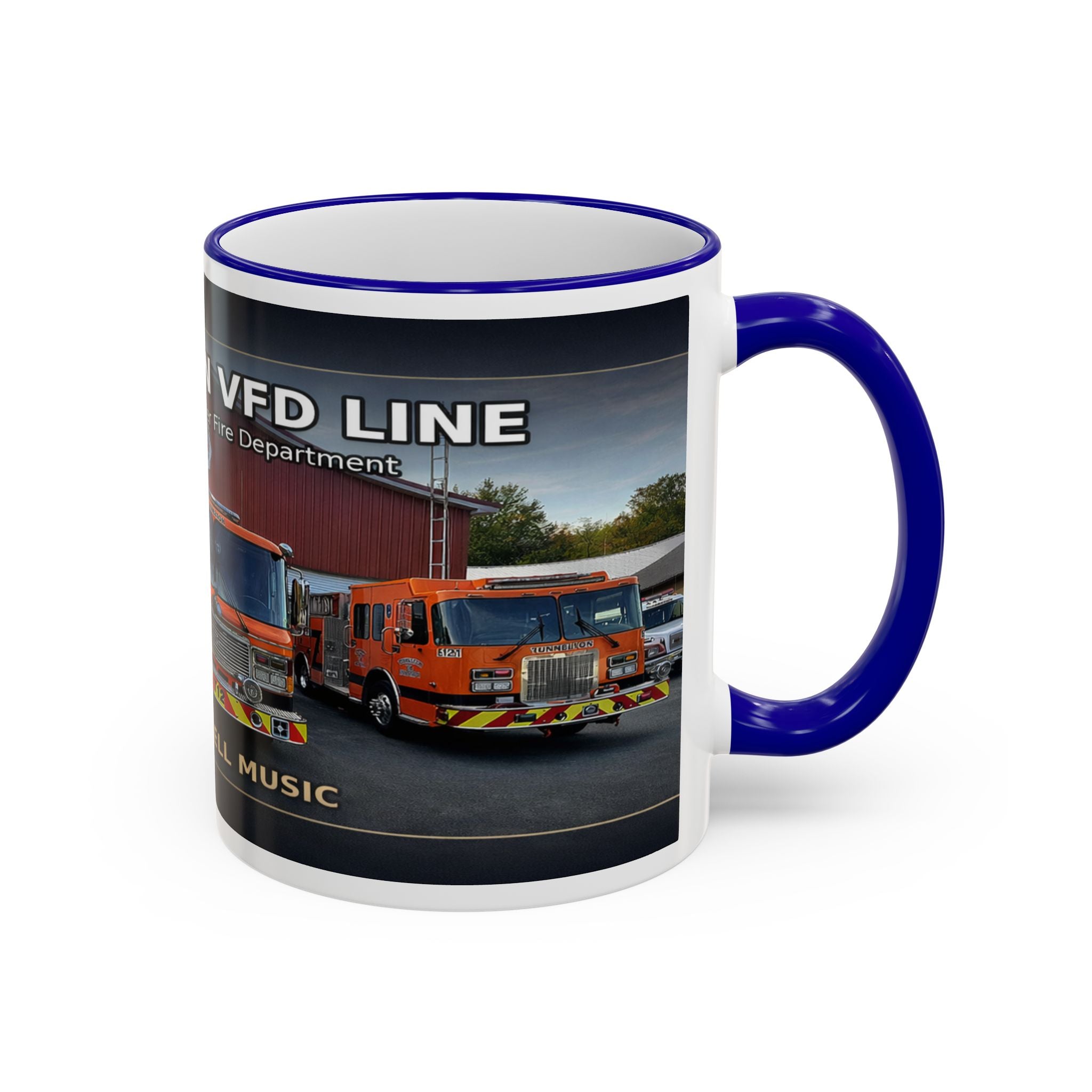 Fire Truck Photo Accent Rim Mug: "Cecil Odell Music" Volunteer Fire Department Tribute (11oz/15oz)