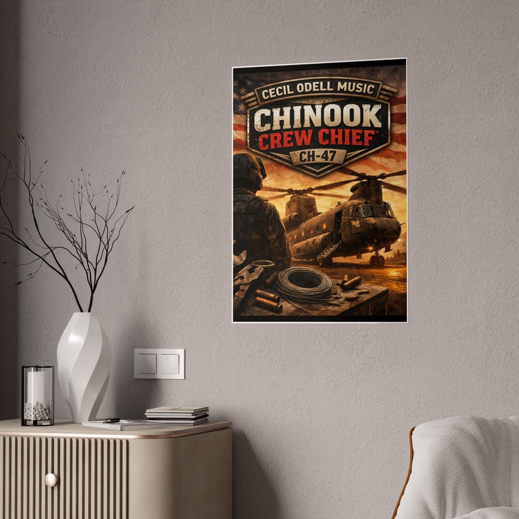 Chinook Crew Chief CH-47 Gloss Poster: Military Helicopter Wall Art