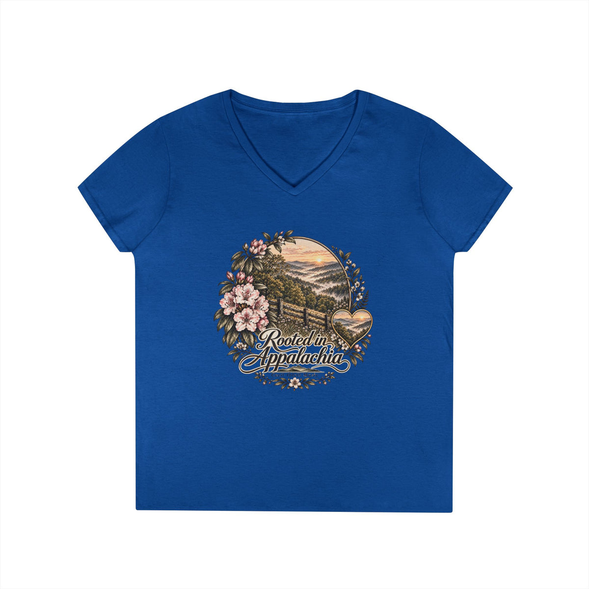 Rooted in Appalachia Ladies' V-Neck T-Shirt – Rustic Mountain Floral Tee