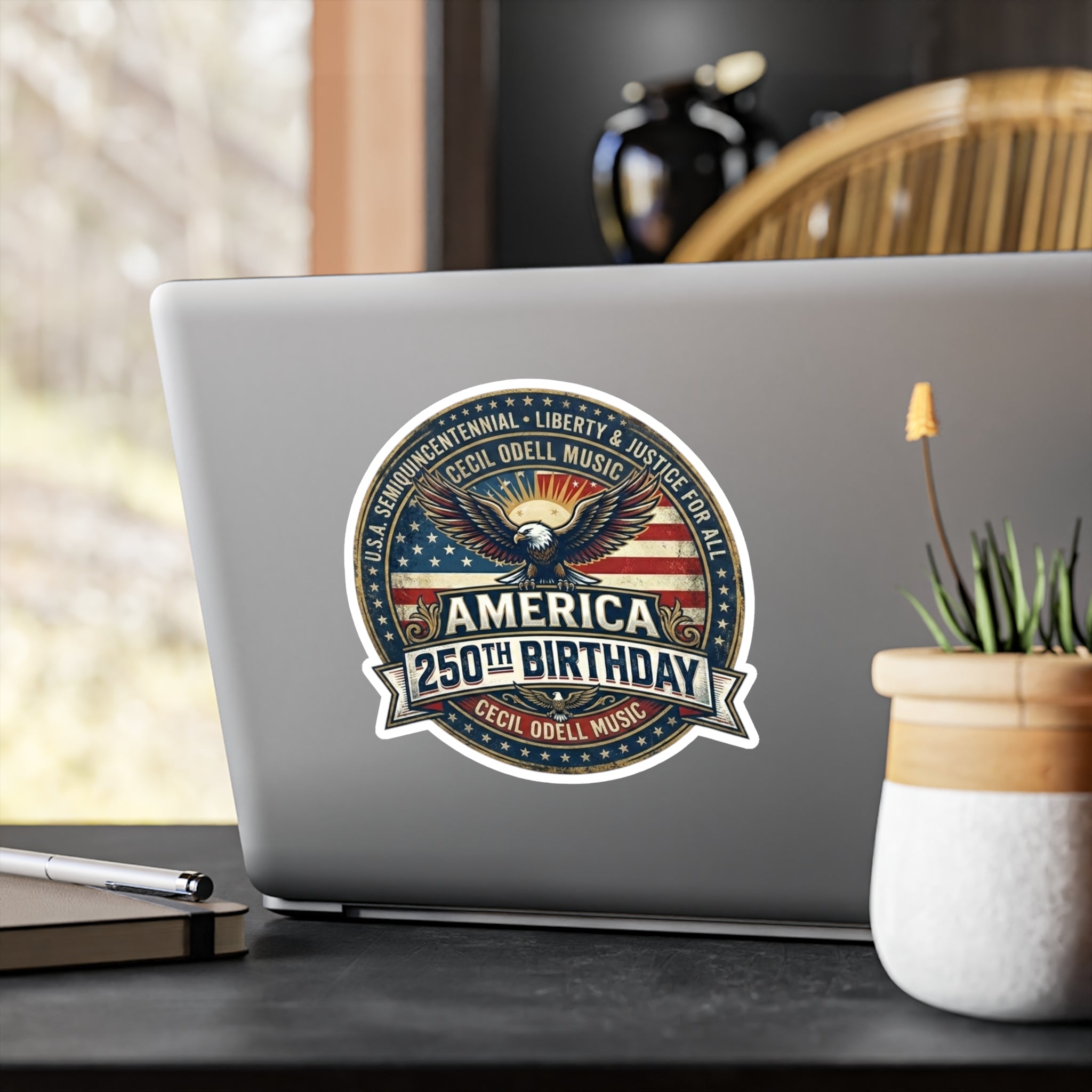 America 250th Birthday Kiss-Cut Vinyl Sticker: Patriotic Eagle Emblem