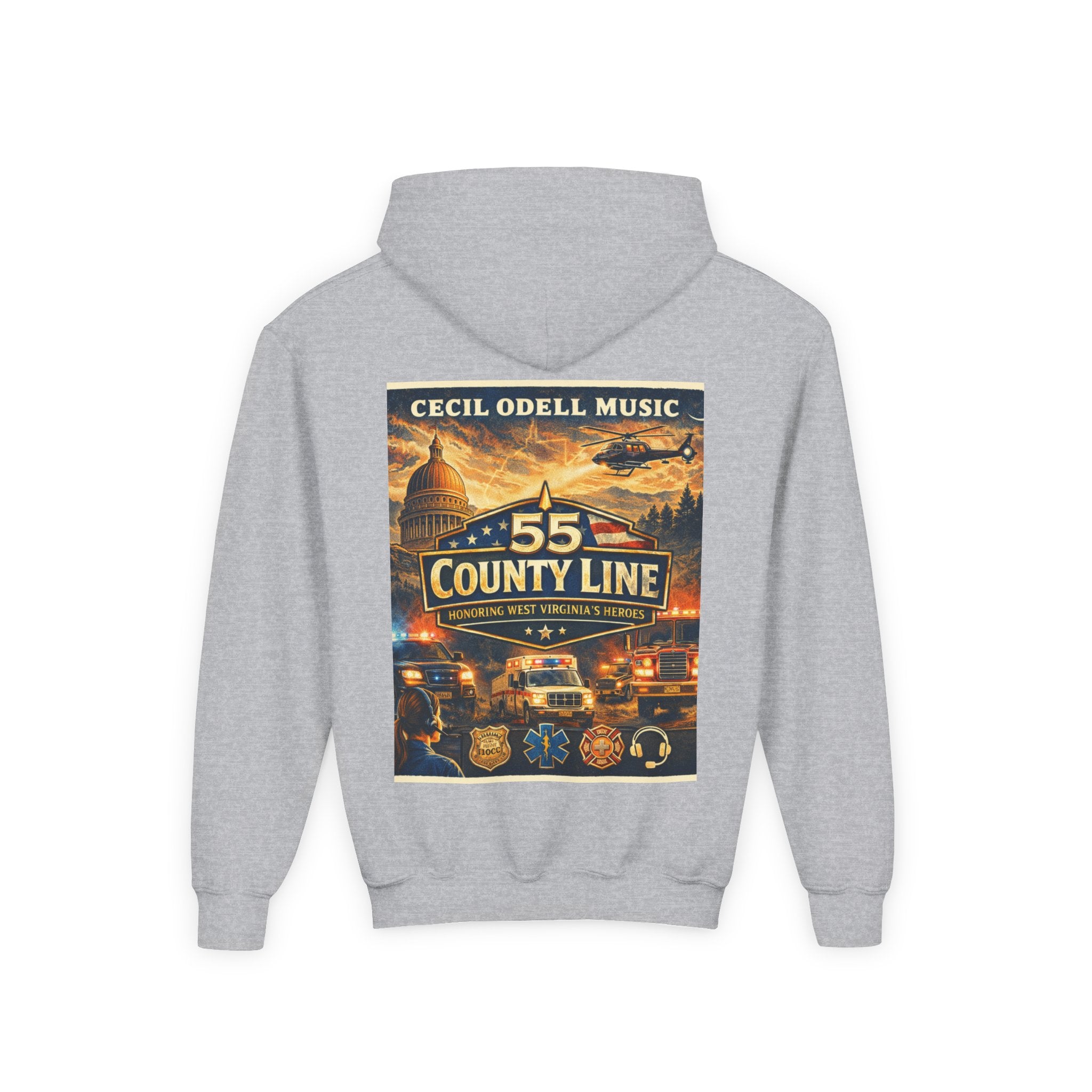Youth Hoodie - '55 County Line' West Virginia Line Music Graphic Pullover