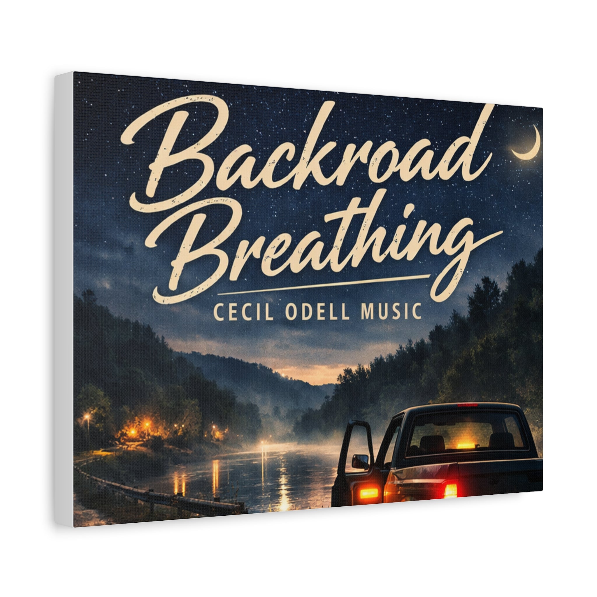 Backroad Breathing Matte Canvas Wall Art – Night Truck Landscape Music Print