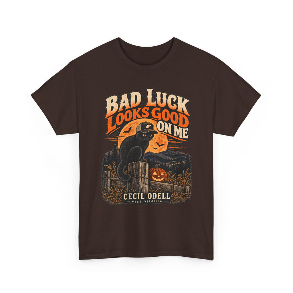 Bad Luck Looks Good on Me Halloween Tee | Cecil Odell