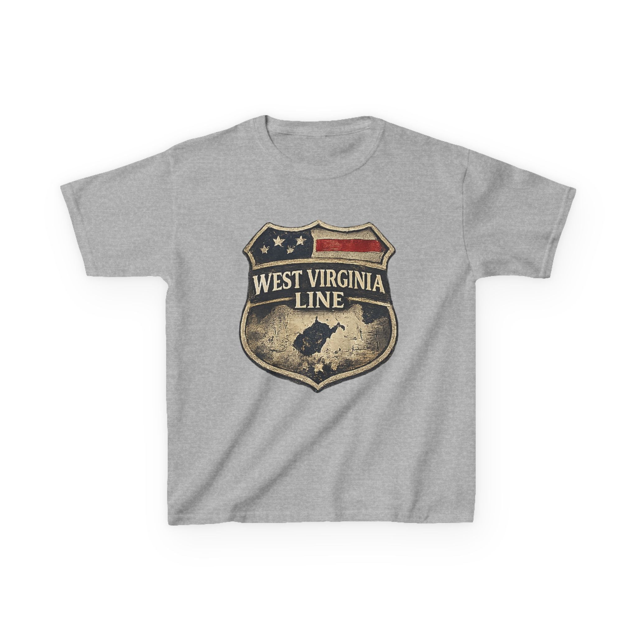 Kids T‑Shirt: Vintage West Virginia Line Badge with Eagle & American Flag