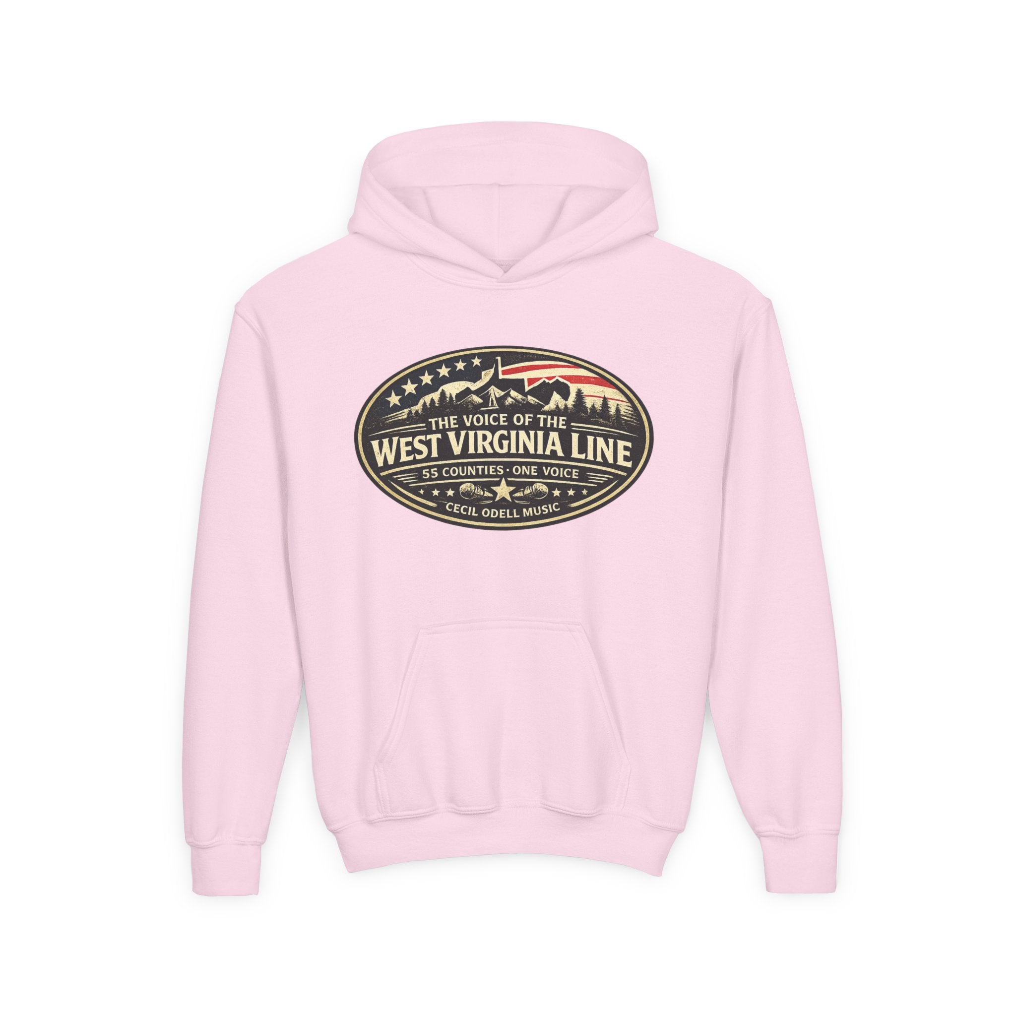 Youth Hoodie - '55 County Line' West Virginia Line Music Graphic Pullover