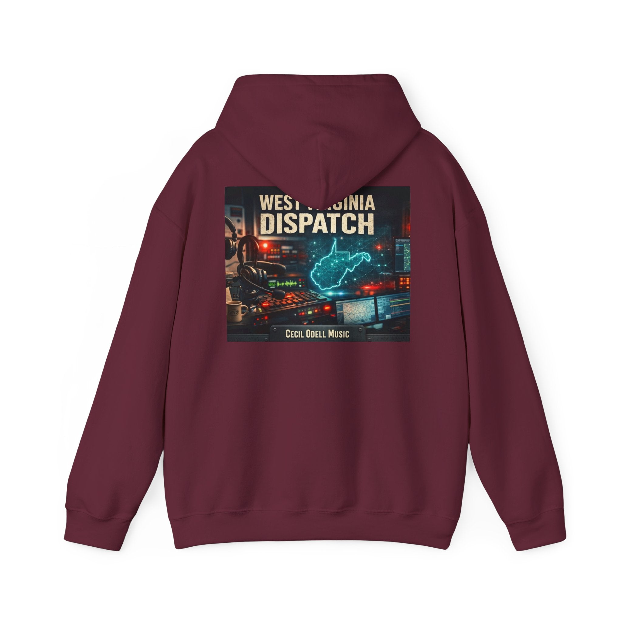 West Virginia Dispatch Hoodie: Retro Neon State Map & Eagle Graphic