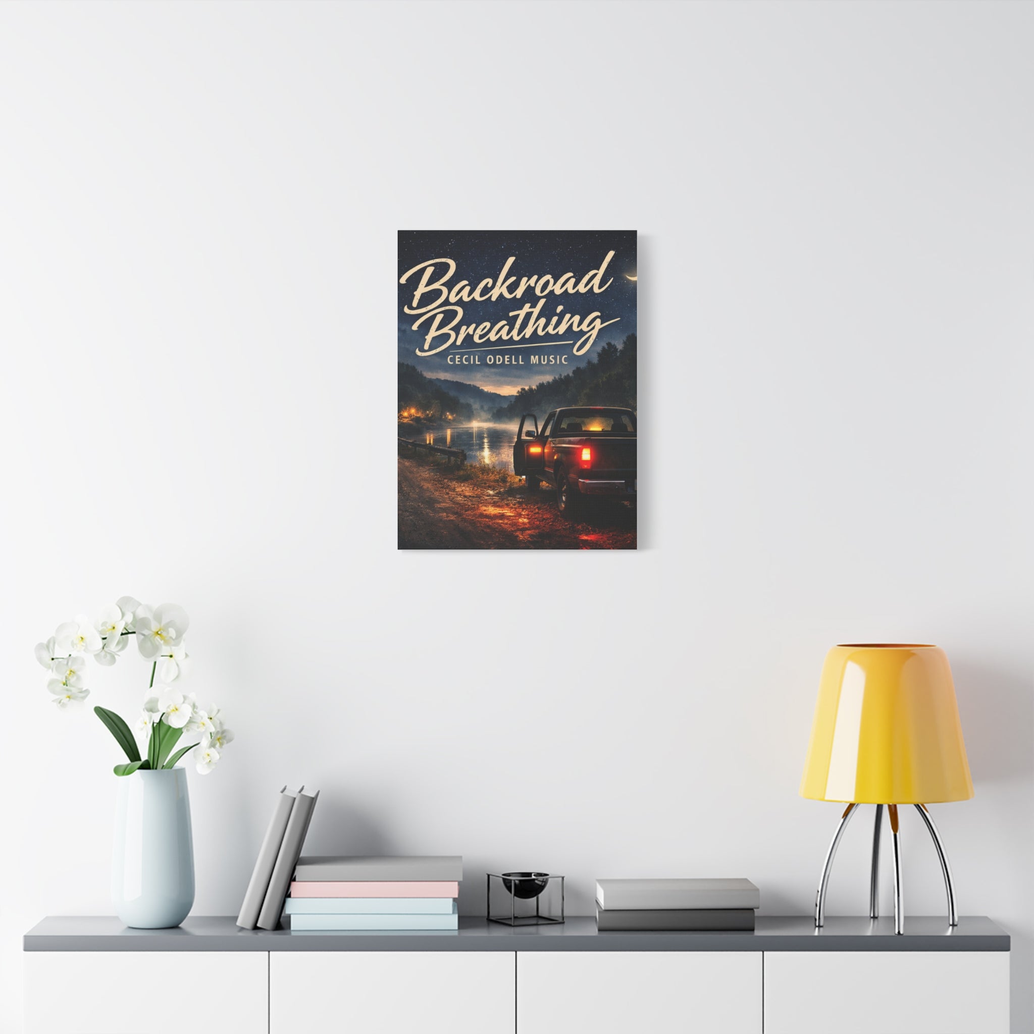 Backroad Breathing Matte Canvas Wall Art: Night Truck Landscape Music Print